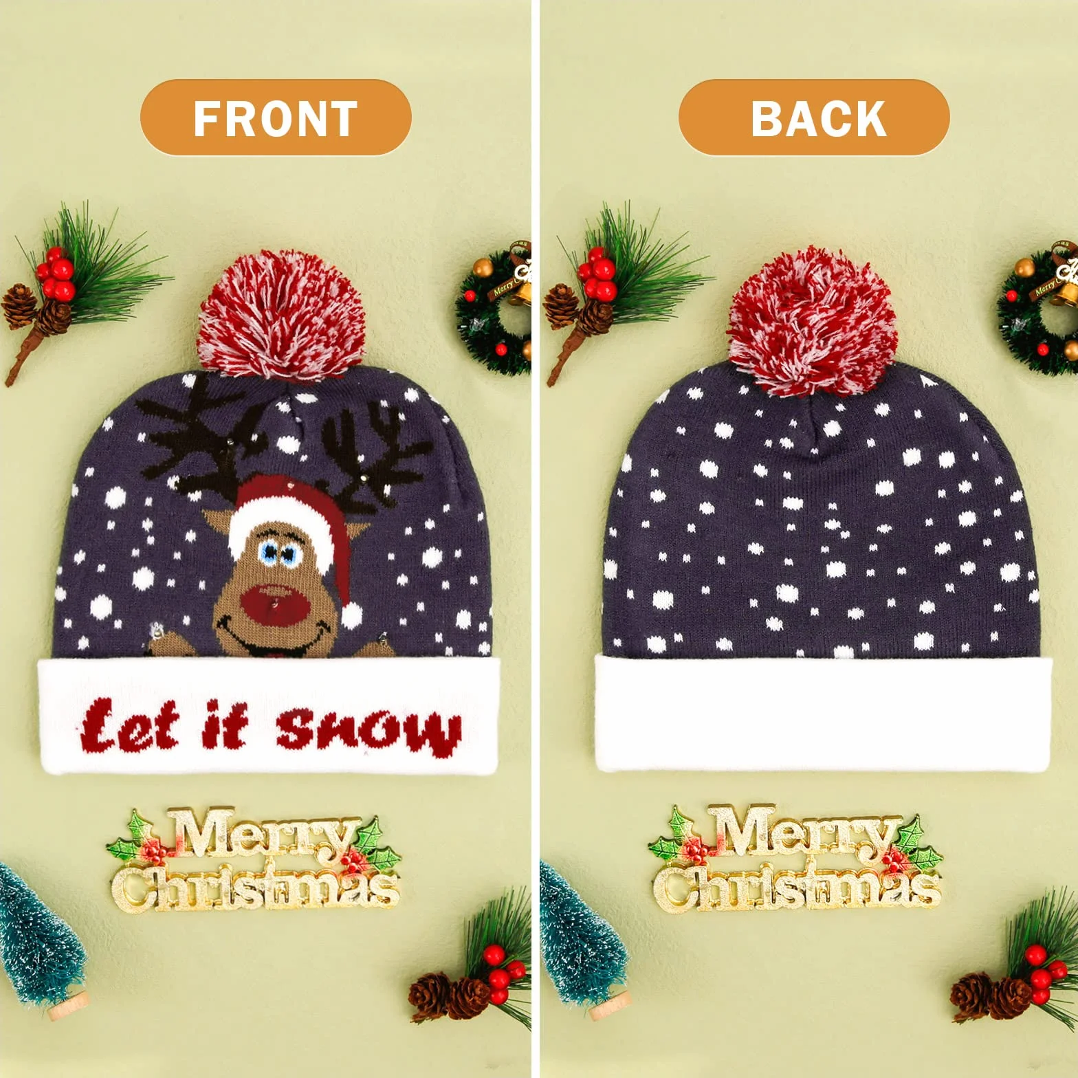 Diealles Shine Czapka bożonarodzeniowa ze światłem LED, lekka miękka czapka beanie, ciepła czapka zimowa, czapka z dzianiny Xmas dla kobiet i mężczyzn, dzieci (REH), czerwony, M