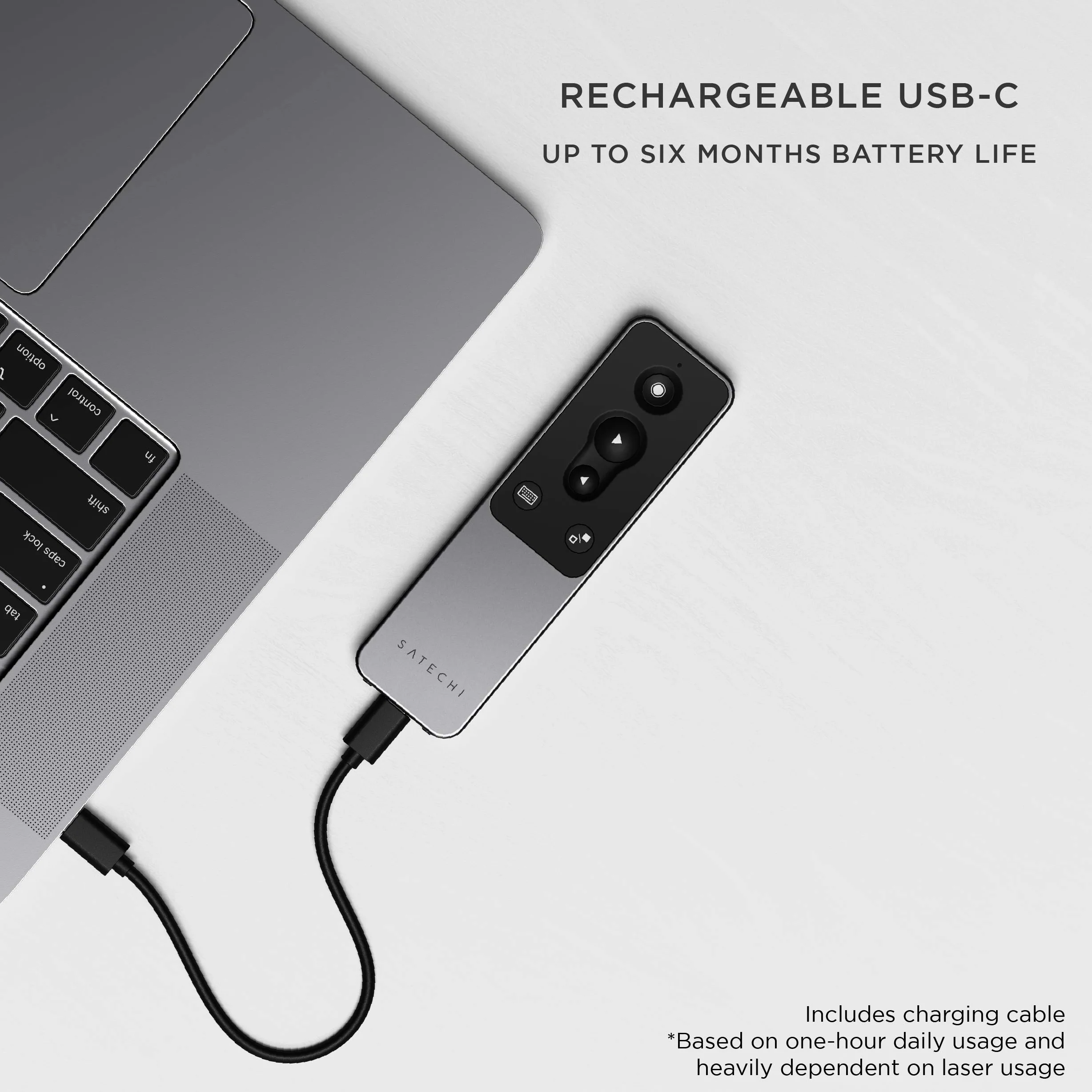 SATECHI Pilot zdalnego sterowania Bluetooth R1 do prezentacji PowerPoint i Keynote, z możliwością ładowania przez USB-C, do MacBooków Air/Pro/Neo, Mini, iPadów, iMaców i innych