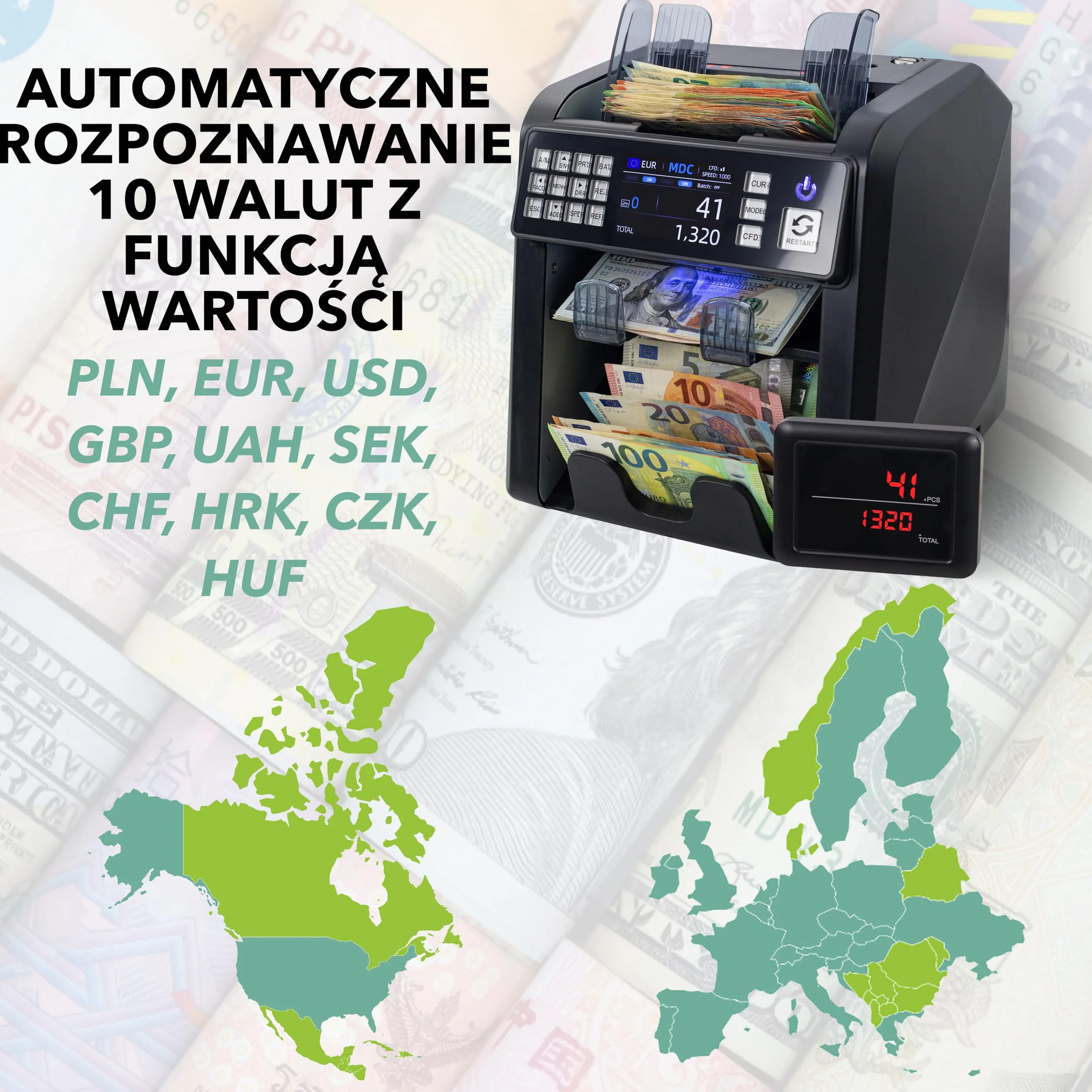 MV-600 Licznik Banknotów | Sortownik Banknotów do Mieszanych Banknotów z 12-krotnym Wykrywaniem Fałszerstw | PLN EUR USD GBP SEK itd. | Maszyna do Liczenia Banknotów