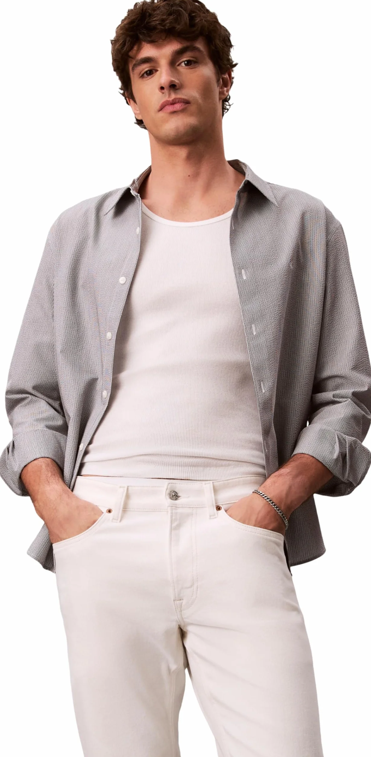Calvin Klein Slim Chalk White Jean Lv04rf751g - Dżins Mężczyźni
