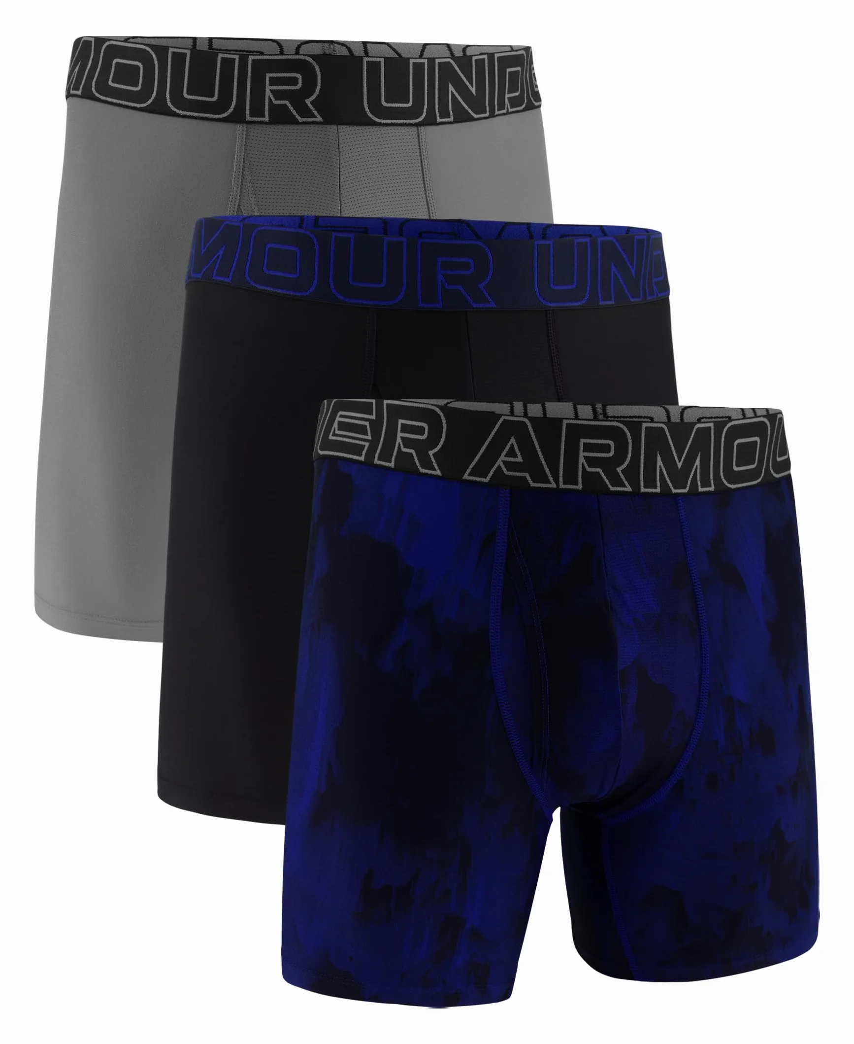 Under Armour Męskie Tech Mesh 15 cm Boxerjock 2-pak, Royal Windstream Print 3-pak, L