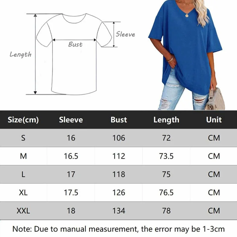 Haibang Koszulka Damska Oversize z Krótkim Rękawem Dekolt w Serek Letnie Topy Luźna Bawełna Casual Klasyczny Top Basic Tee Shirt Jednolity Kolor Bluzka z Szerokim Ramieniem