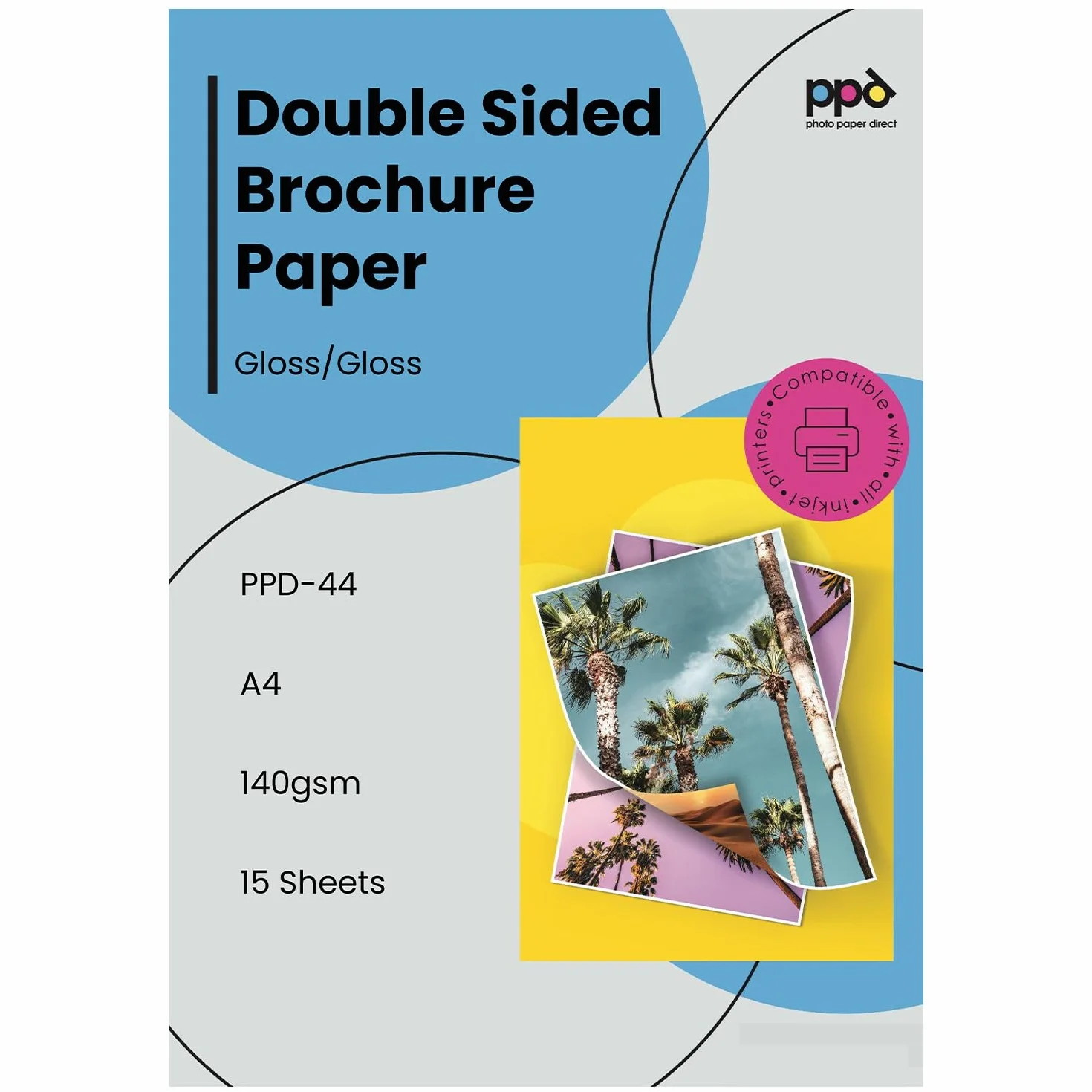PPD A4 15 Arkuszy 180g Błyszczący/Błyszczący Dwustronny Papier Fotograficzny do Drukarek Atramentowych - PPD-44-15