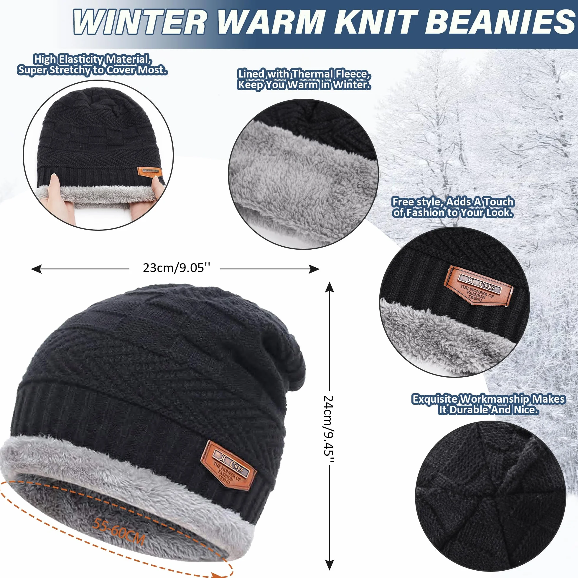 Wygoda sklep 2 sztuki zimowa czapka beanie zestaw włóczka ciepła czapka dziergana gruba podszewka polarowa czapka zimowa i szal dla mężczyzn i kobiet