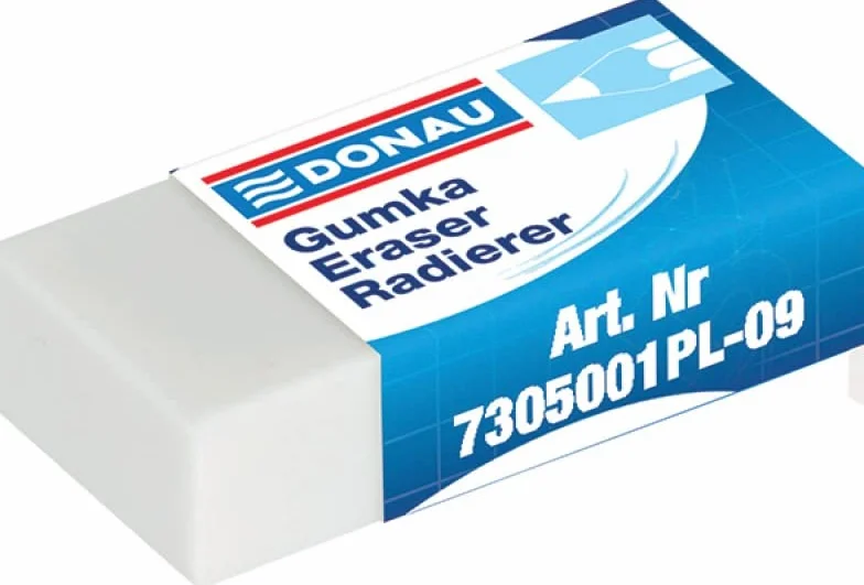 DONAU 7305001PL-09/B uniwersalna gumka do ścierania/gumka do ołówków i kredek / 1 sztuka/do ołówków i kredek / 41 x 21 x 11 mm/z kauczuku/kolor: biały