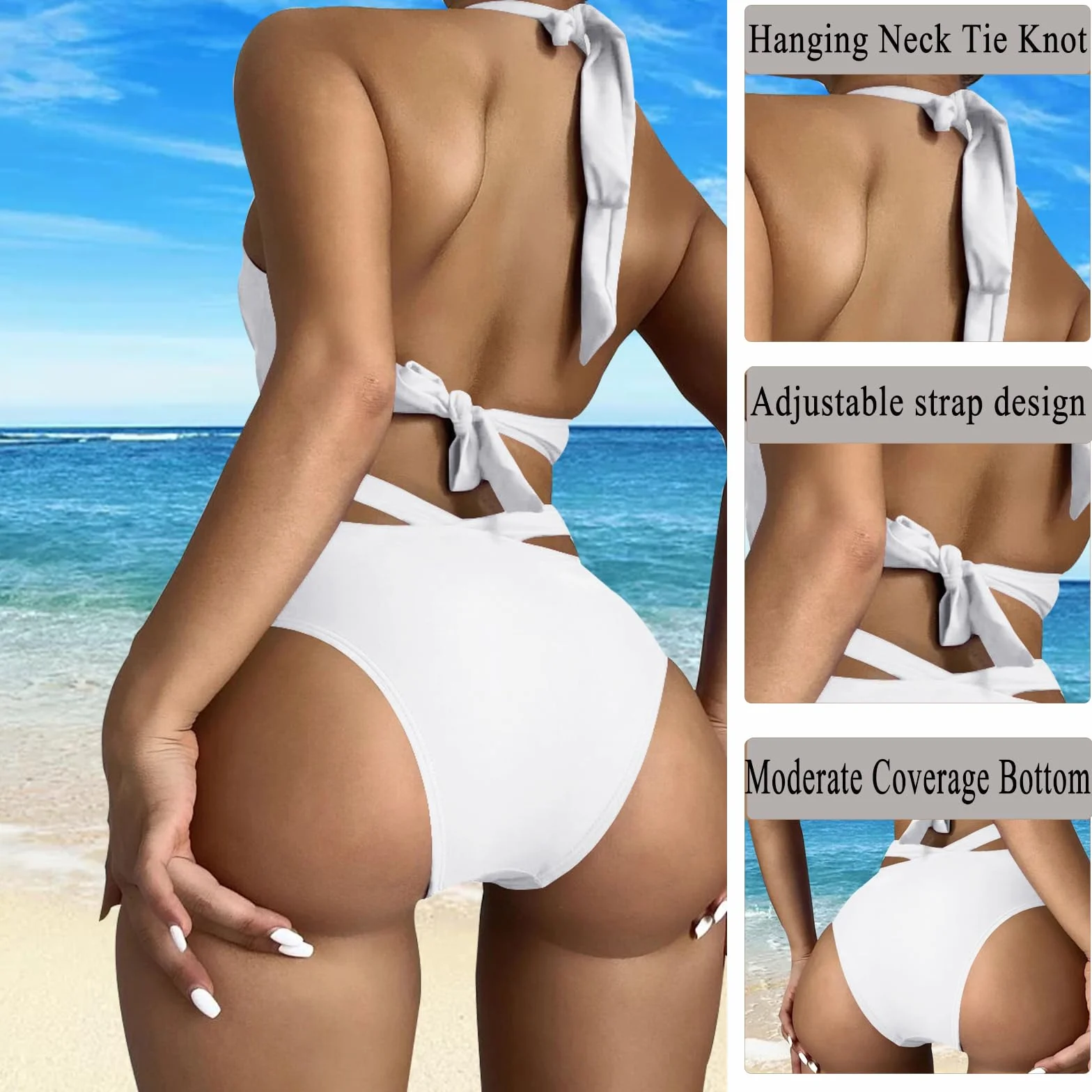 Stroje kąpielowe dla kobiet, wysoka talia, bikini damskie, zestaw bikini z wysokim stanem, 2 sztuki, jednokolorowe, głębokie wycięcie w serek, sportowe bikini