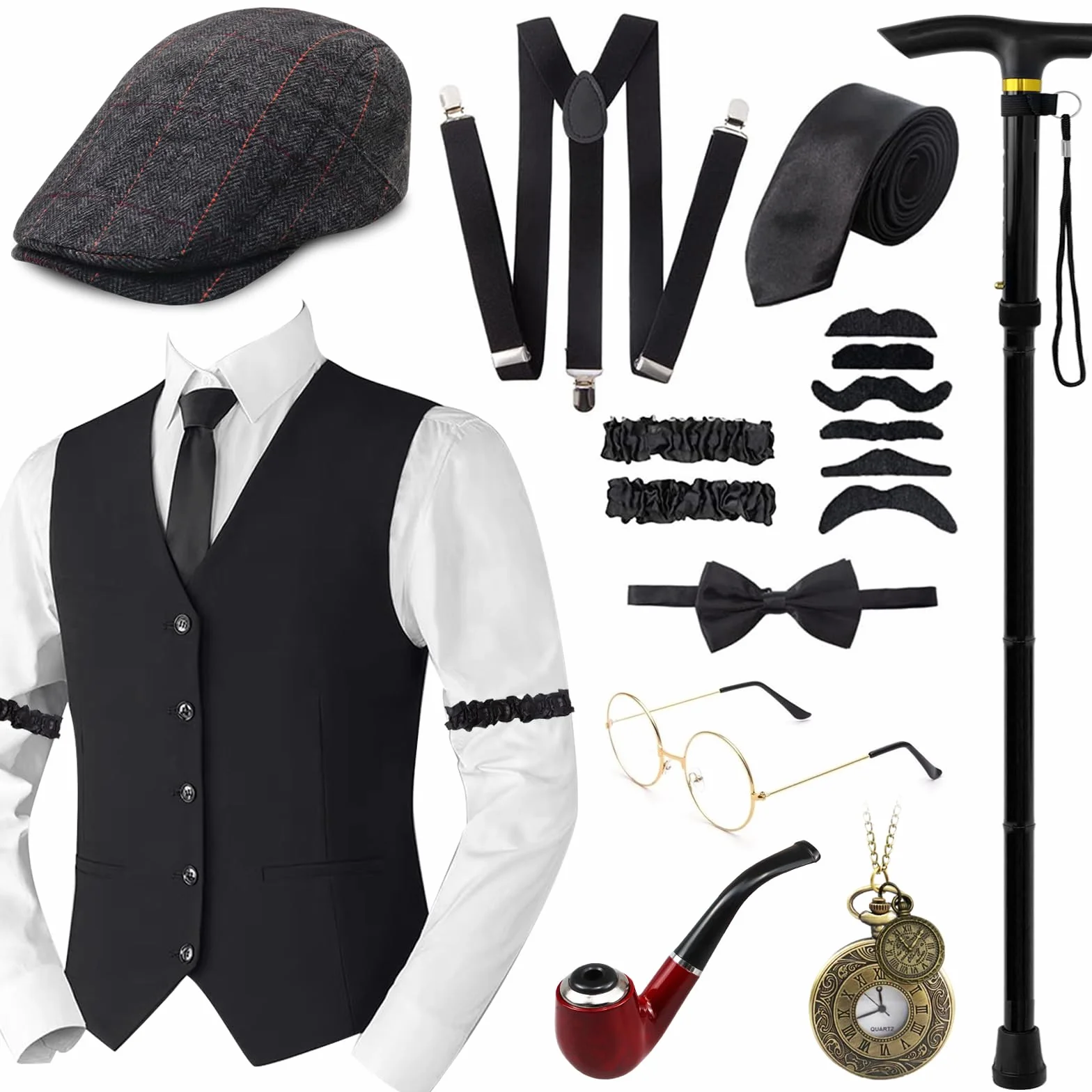 Męski kostium Gatsby, gangster w stylu lat 20-tych, kostium Gatsby, gangster, odzież mafii, Peaky Blinders, kostium Cosplay dla mężczyzn z lat 20-tych, akcesoria męskie