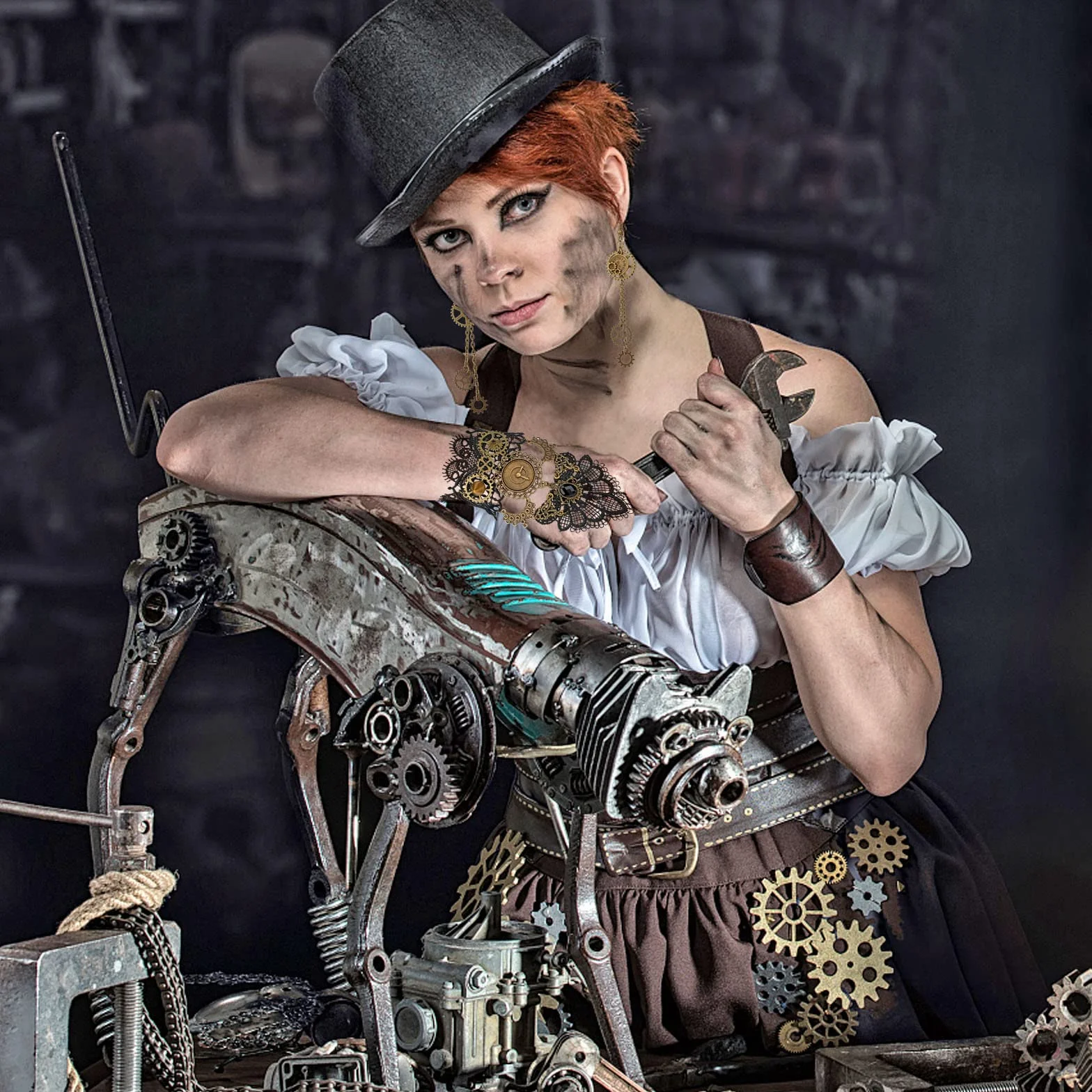HOWAF Steampunk akcesoria Steampunk kostium dla kobiet i mężczyzn, koła zębate steampunk, naszyjnik koronkowy, gotycki choker, naszyjnik, bransoletki, steampunk, kolczyki, gotycka biżuteria, okulary,