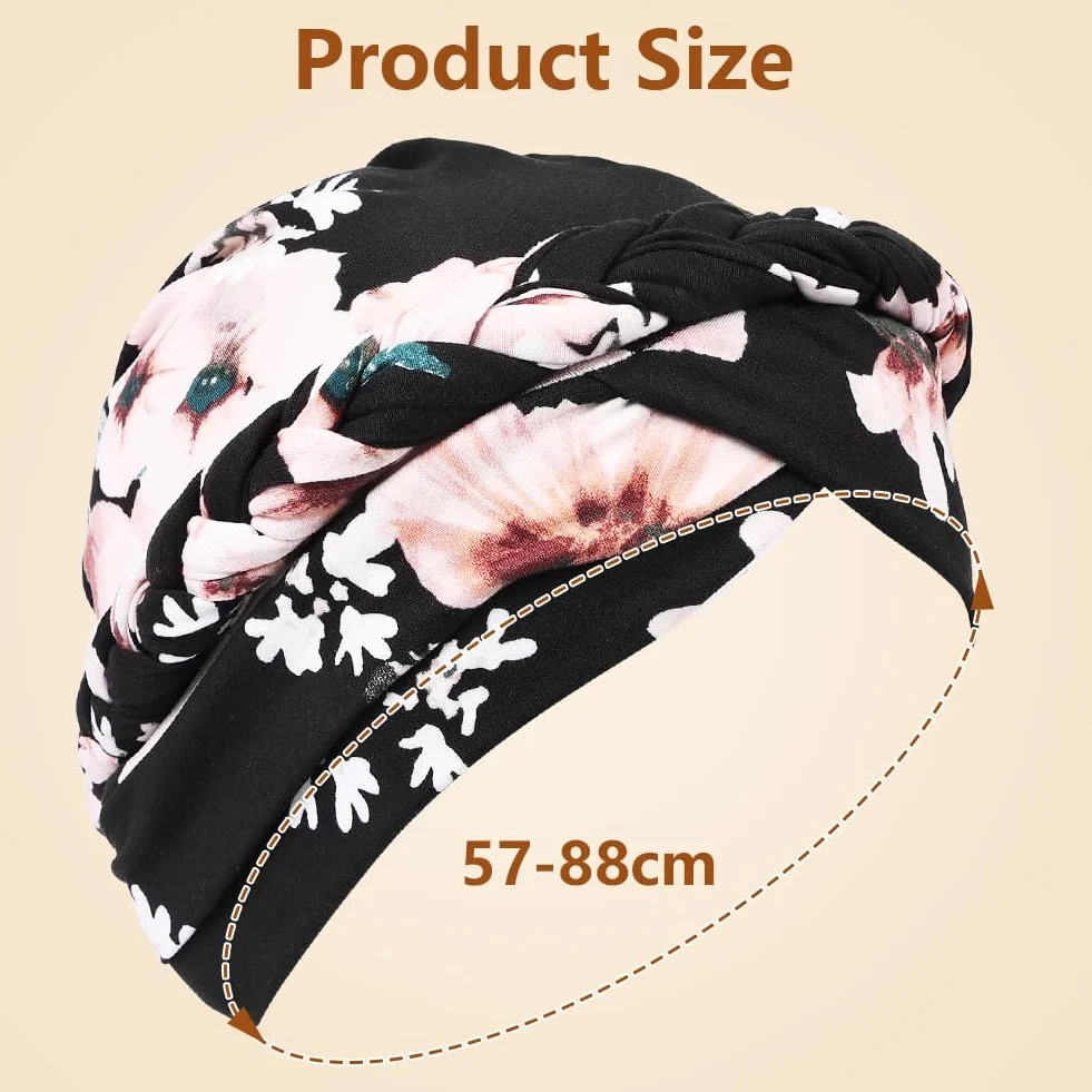 Damski turban wstępnie zawiązany skręcony warkocz, damskie nakrycia głowy na raka, czapka chemioterapeutyczna czapka na wypadanie włosów czarna, Czarny, rozmiar uniwersalny