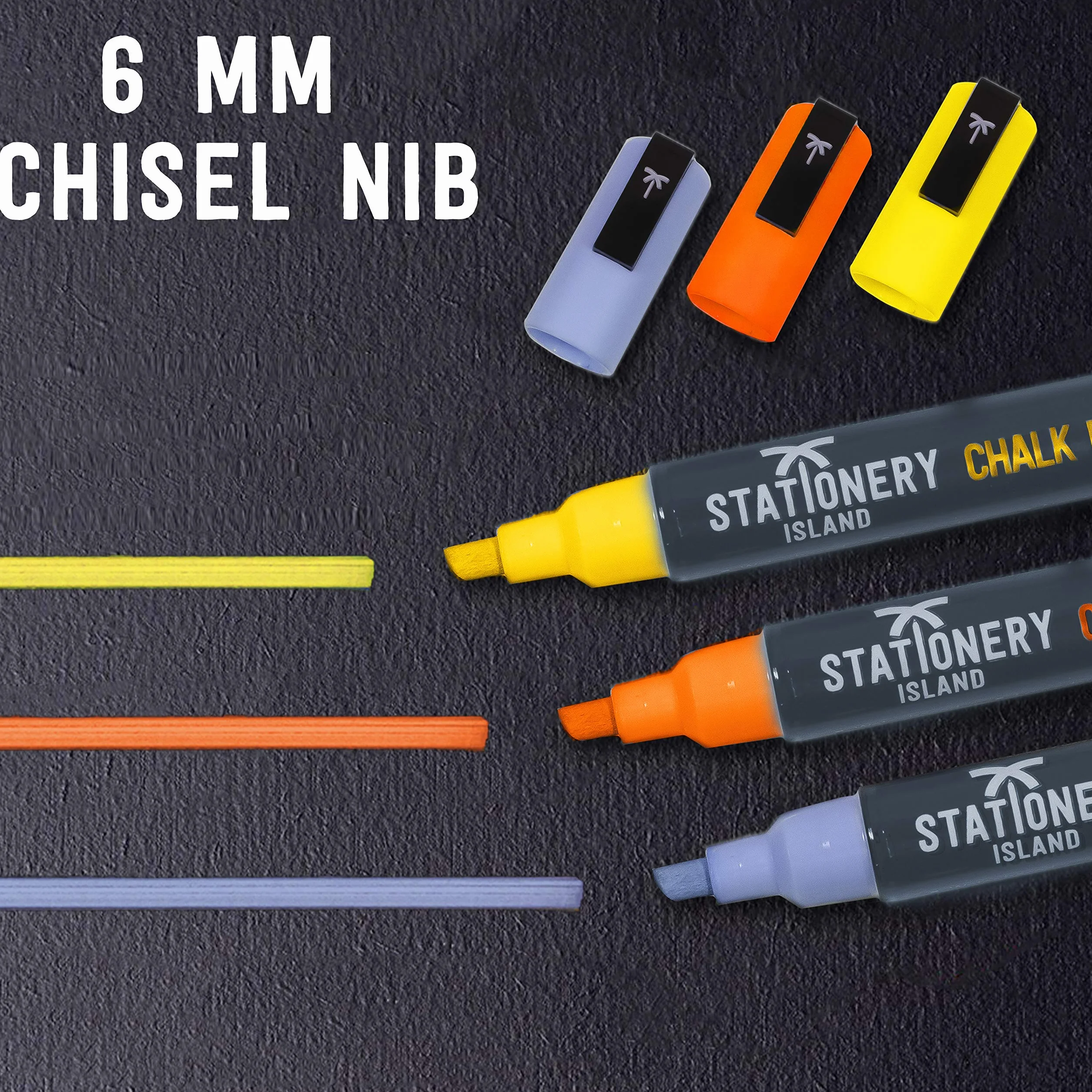 Stationery Island W60 neonowe kolory Długopis kredowy - 6 mm - opakowanie 8 sztuk markery kredowe - mokre wycieranie pisaki kredowe, Wysoka jakość długopisów kredowych, Długopisy kredowe