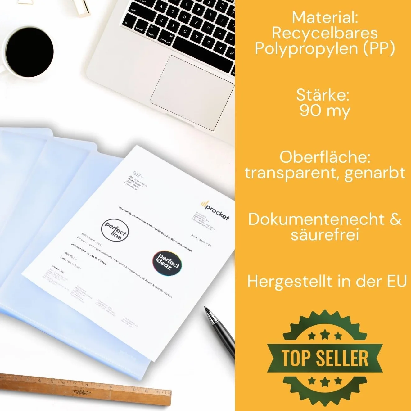 perfect line • 100 koszulek DIN A4 przezroczystych, groszkowanych, odpornych na uszkodzenia dokumentów