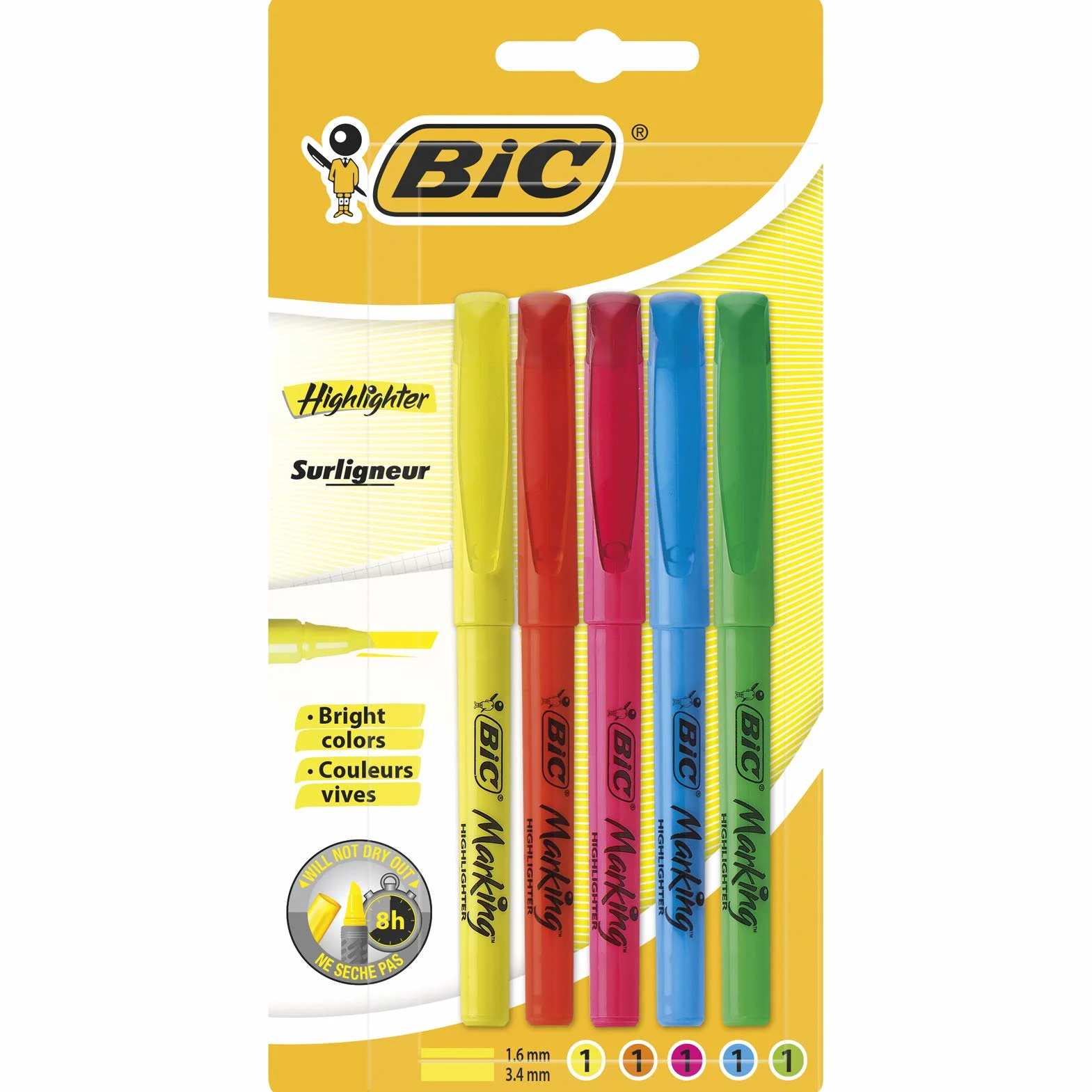 BIC Highlighter Bright Colors Zakreślacz Blister 5szt