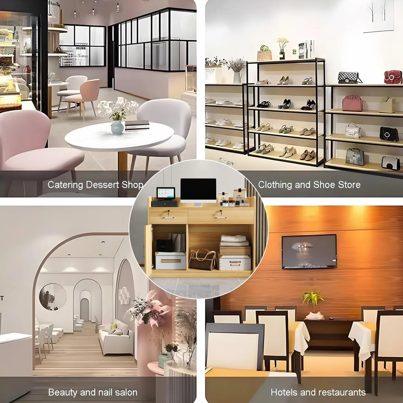 Front reception desk counter desk,Reception Desk with Lockable Drawers,Retail Counter with Cable Management Holes, Front Desk for Salon office(B3,L120cm/47.2in)