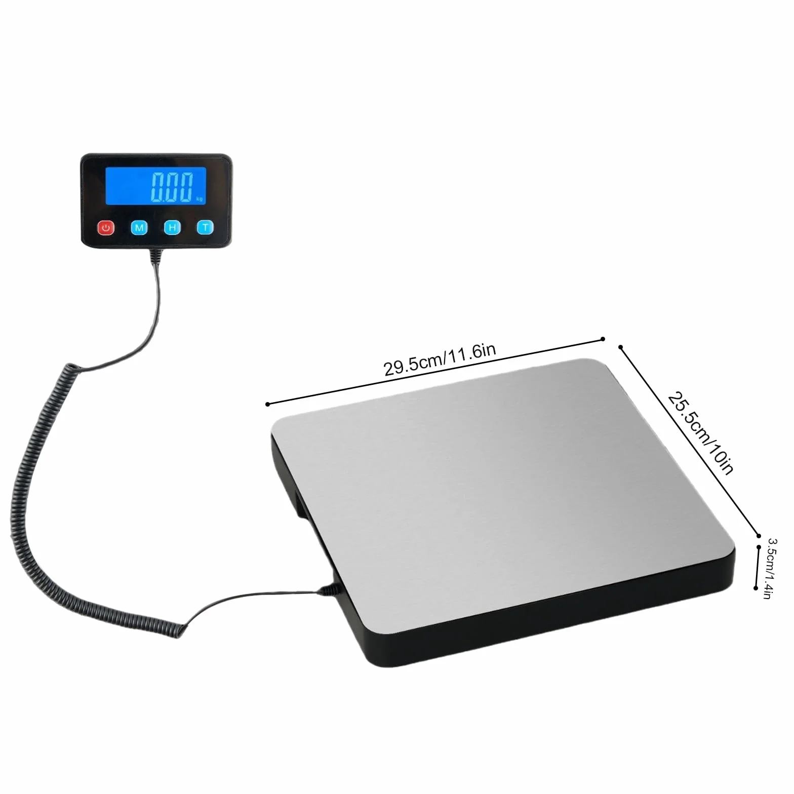 Cyfrowa waga paczkowa, 200 kg/10 g, waga platformowa, stal nierdzewna, skala pocztowa, z zewnętrznym podświetlanym wyświetlaczem LCD na ścianie, 30 x 30 cm