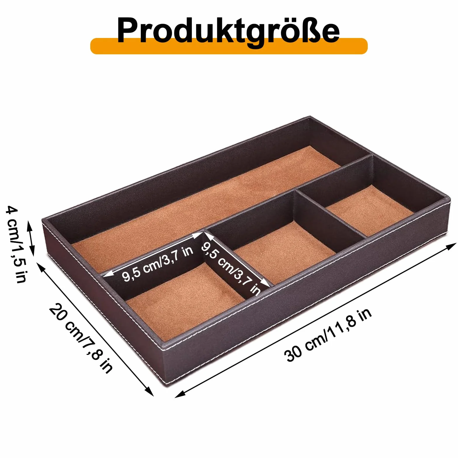 Organizer na tacę, taca, pusta kieszonka, schowek na klucze, skórzane pudełko do przechowywania, stolik nocny, biżuteria na klucze, artykuły piśmiennicze, biżuteria, brązowy