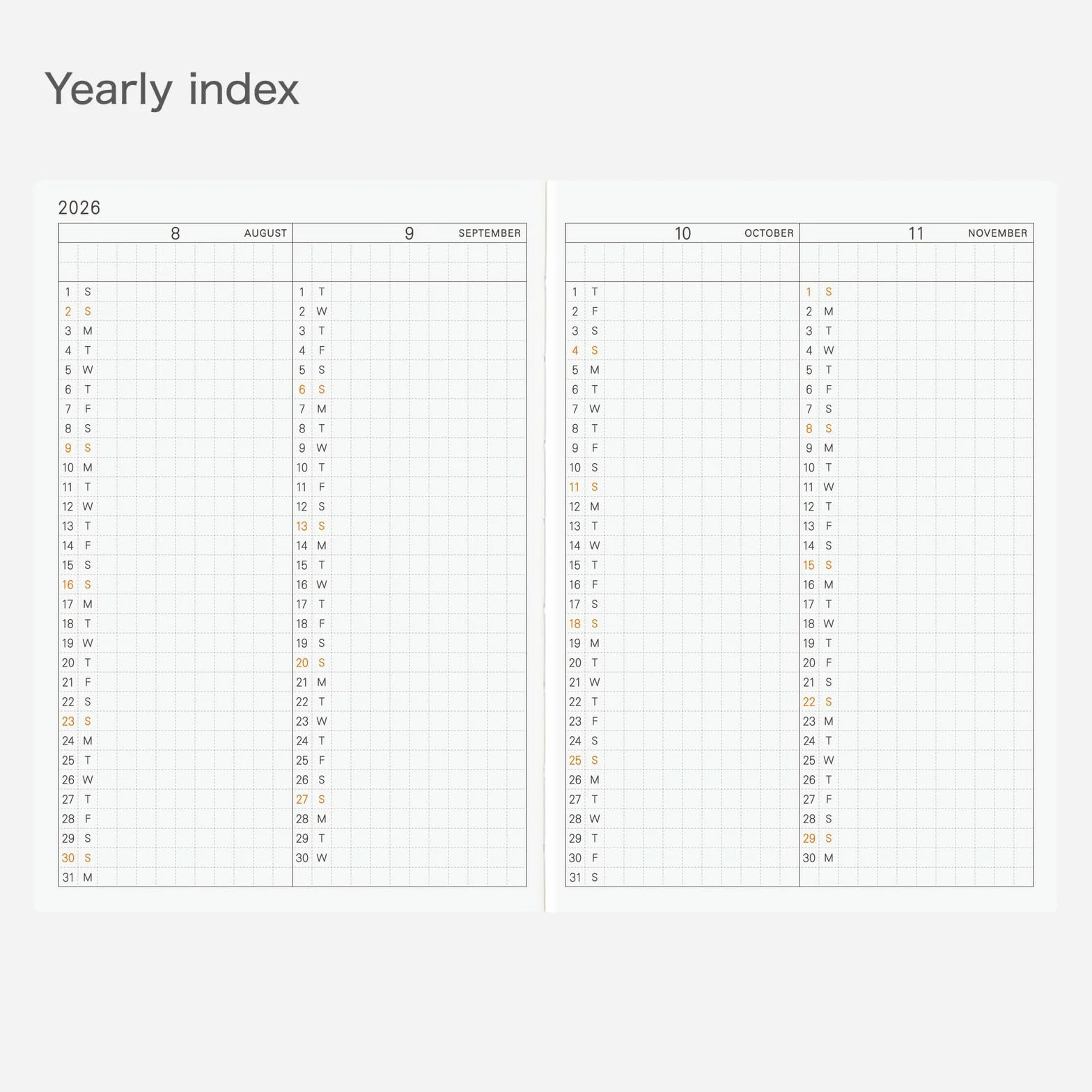 Hobonichi Techo Planner Book 2026, format A6, angielski, dzienny, styczniowy start, od poniedziałku
