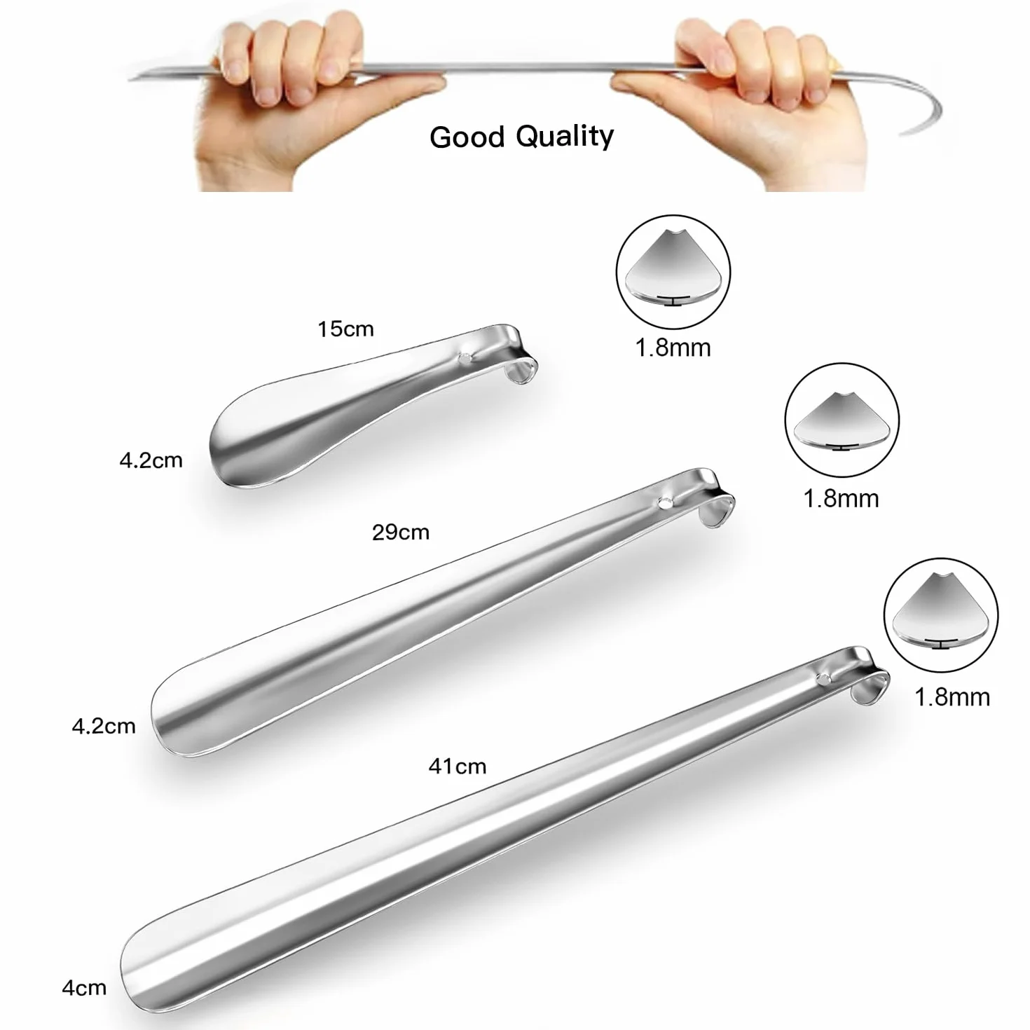 3 sztuki metalowych łyżek do butów, długie, 41 cm i 29 cm i 15 cm, metalowe łyżki do butów, stabilne wykonanie, do podróży, dla kobiet w ciąży, osób starszych
