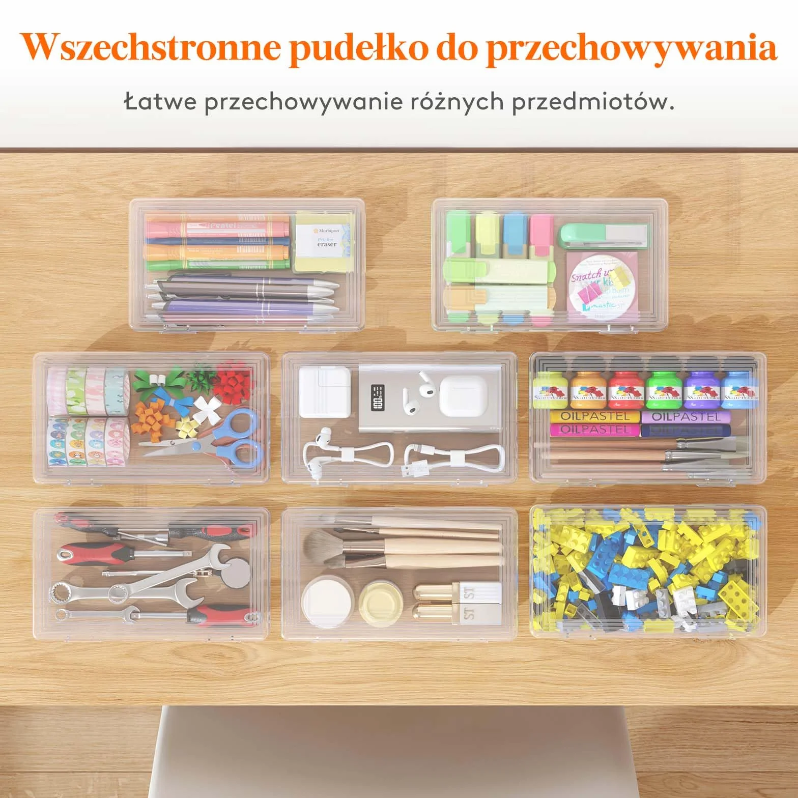 Lifewit Plastikowy piórnik z zatrzaskową pokrywką, twardy organizator do artykułów artystycznych, do klasy i biura, opakowanie 2 szt.