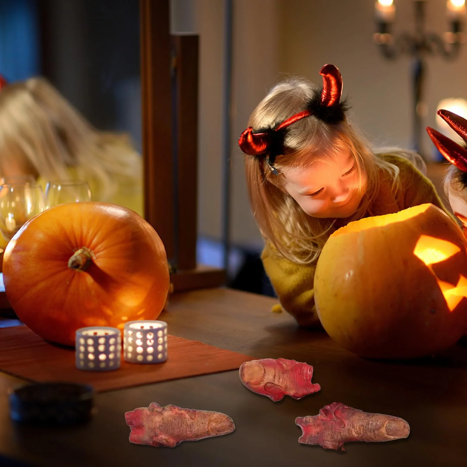 Xinlie 5 oddzielonych palców na Halloween, złamane dłonie, rekwizyty horroru, części ciała, sztuczne krwawe części ciała, czubek kciuka, miękki plastikowy palec do dekoracji na Halloween