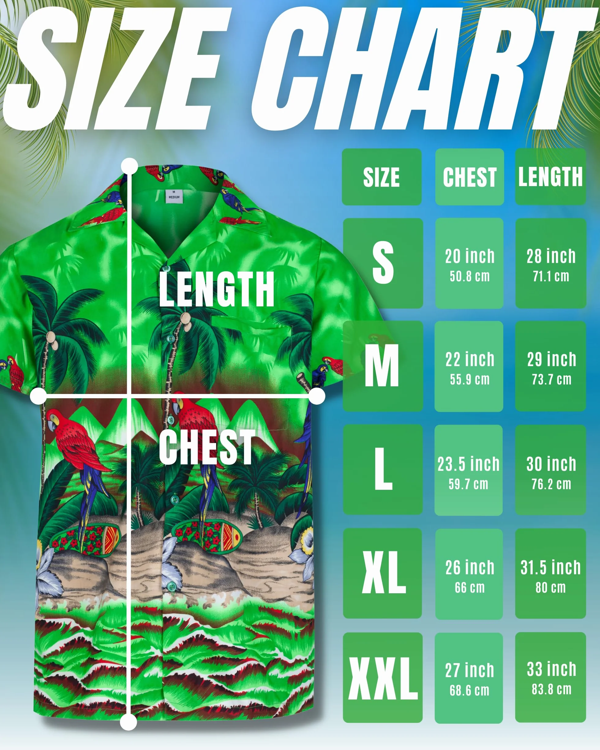 REDSTAR Hawaiian Shirts for Men a Short Sleeve Button Down Mens Shirt - Parrot and Palm Tree Beach Tropical - Mens Summer Dress