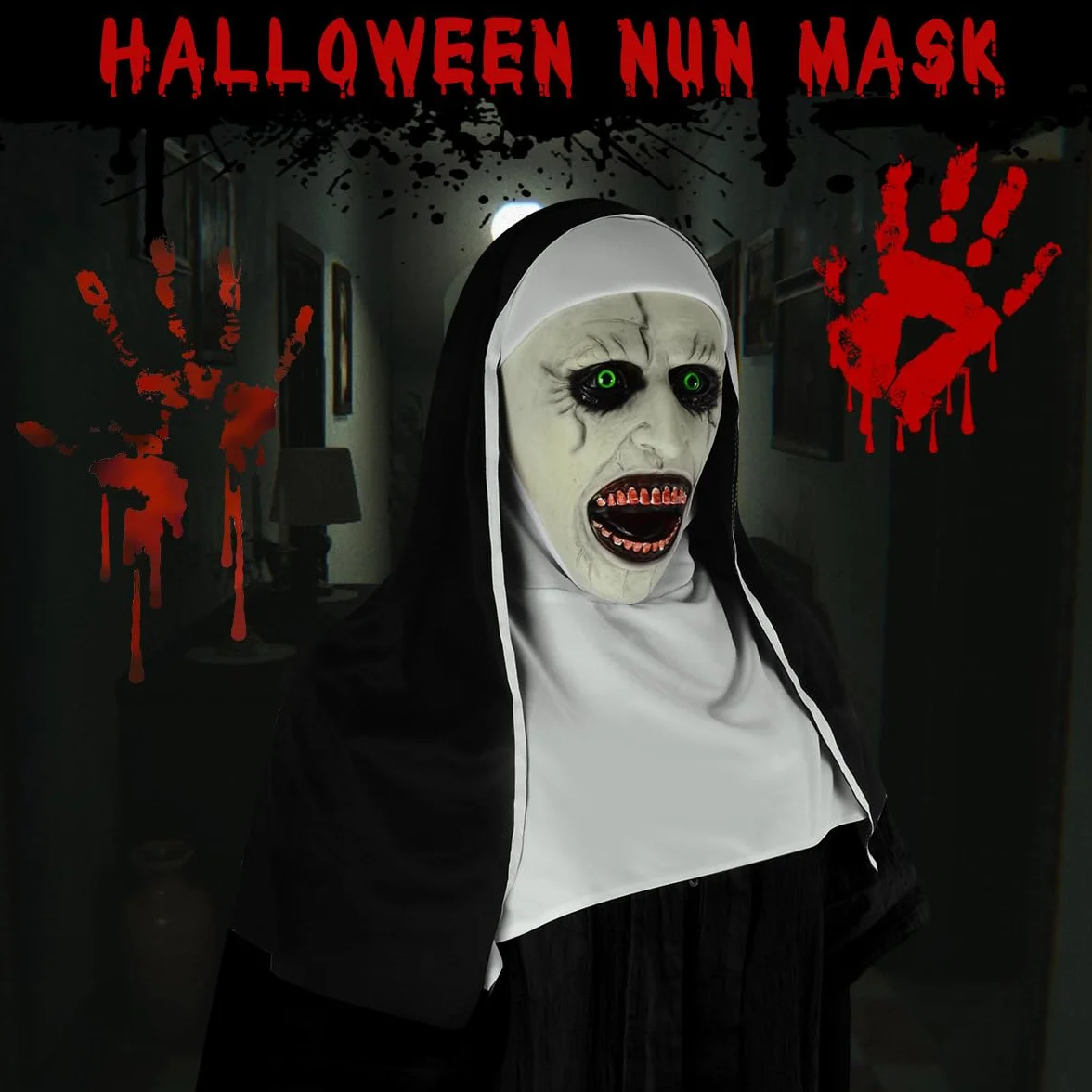Maska Halloween zakonnica maska ​​horroru Dekoracja Halloween, maska ​​zakonnicy cosplay straszna maska ​​Maski Halloween kostium, maska ​​lateksowa maski szkieletowe horror dekoracja na Halloween