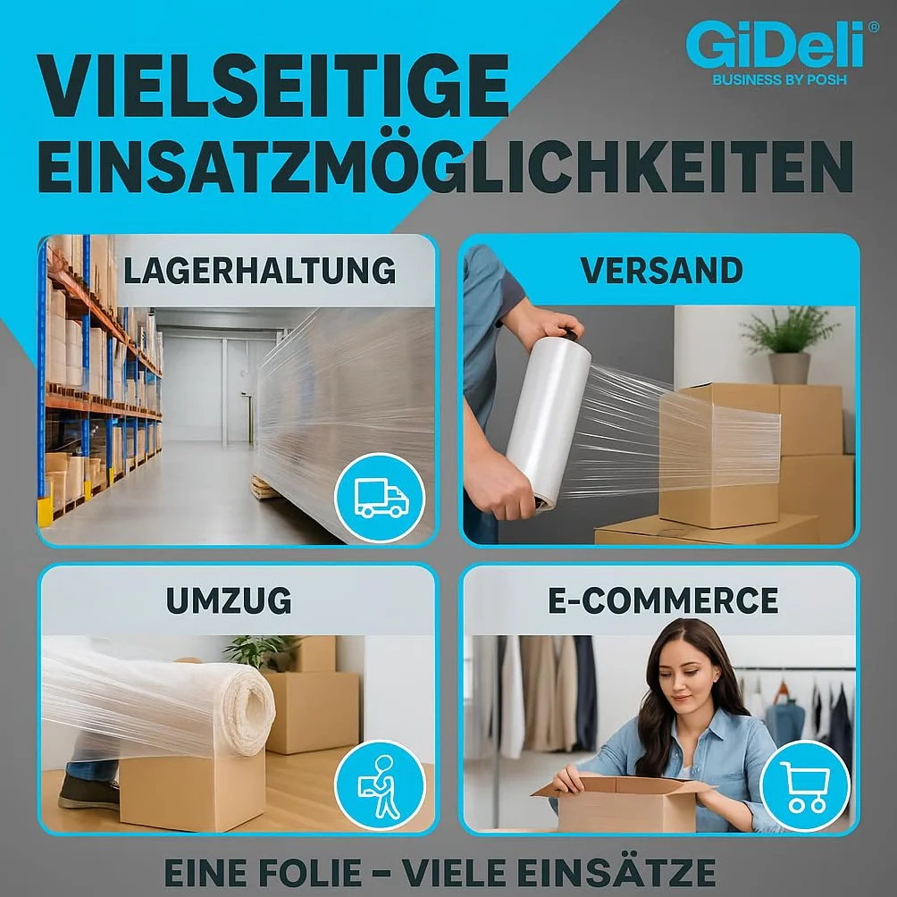 GiDeli Folia stretch przezroczysta rolka folii stretch - 2 x folia do owijania - folia stretch ręczny 450 m / 50 cm materiał opakowania - folia do pakowania na rolkach - folia do mebli - folia do