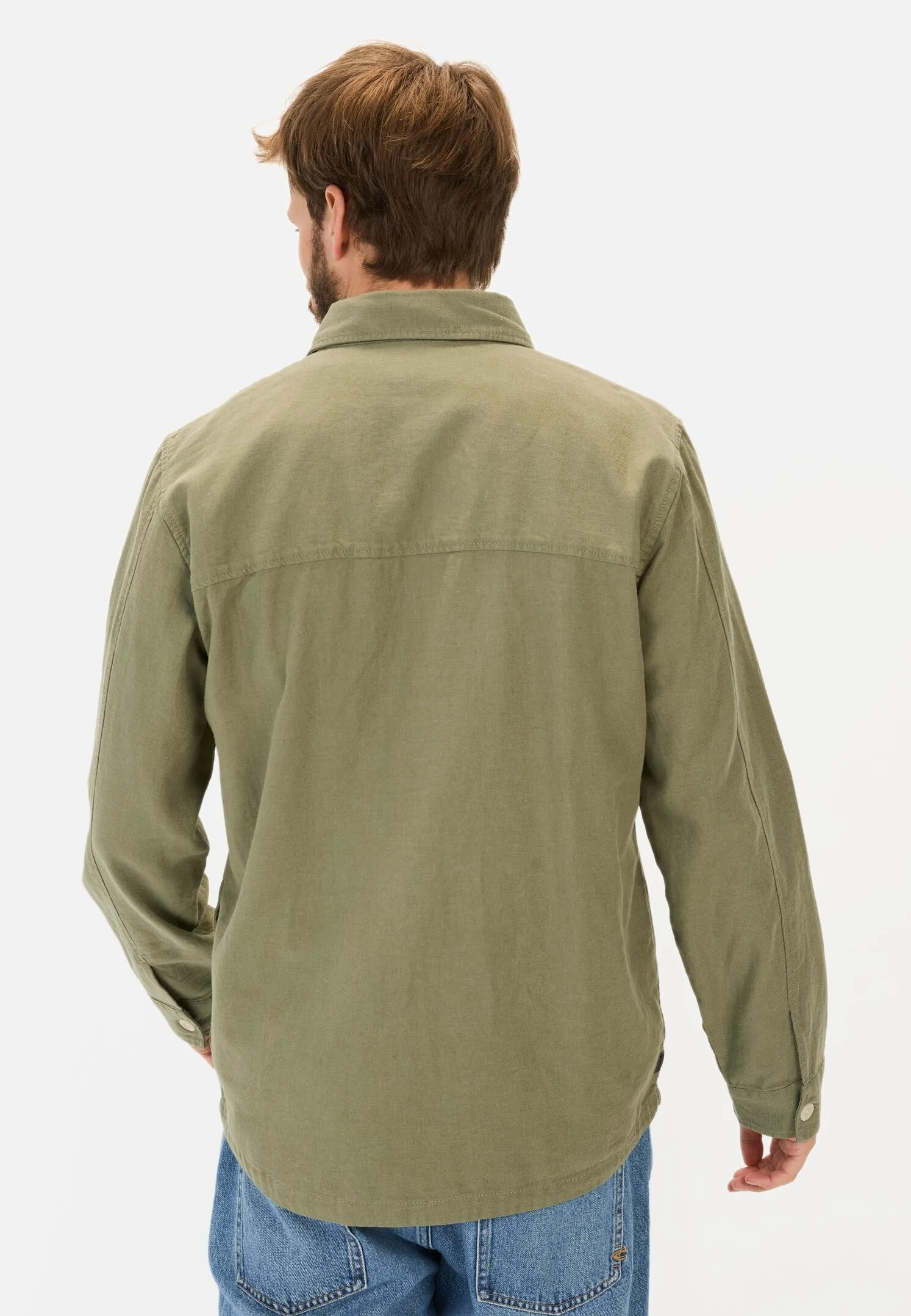 camel active Męski overshirt z mieszanki lnu i bawełny, ciemnozielony, M