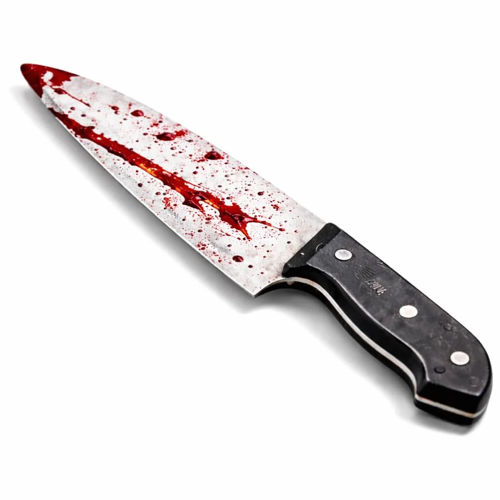 Fałszywy nóż ok. 34 cm akcesoria z krwią - na Halloween i karnawał - łudząco prawdziwy kostium z horroru
