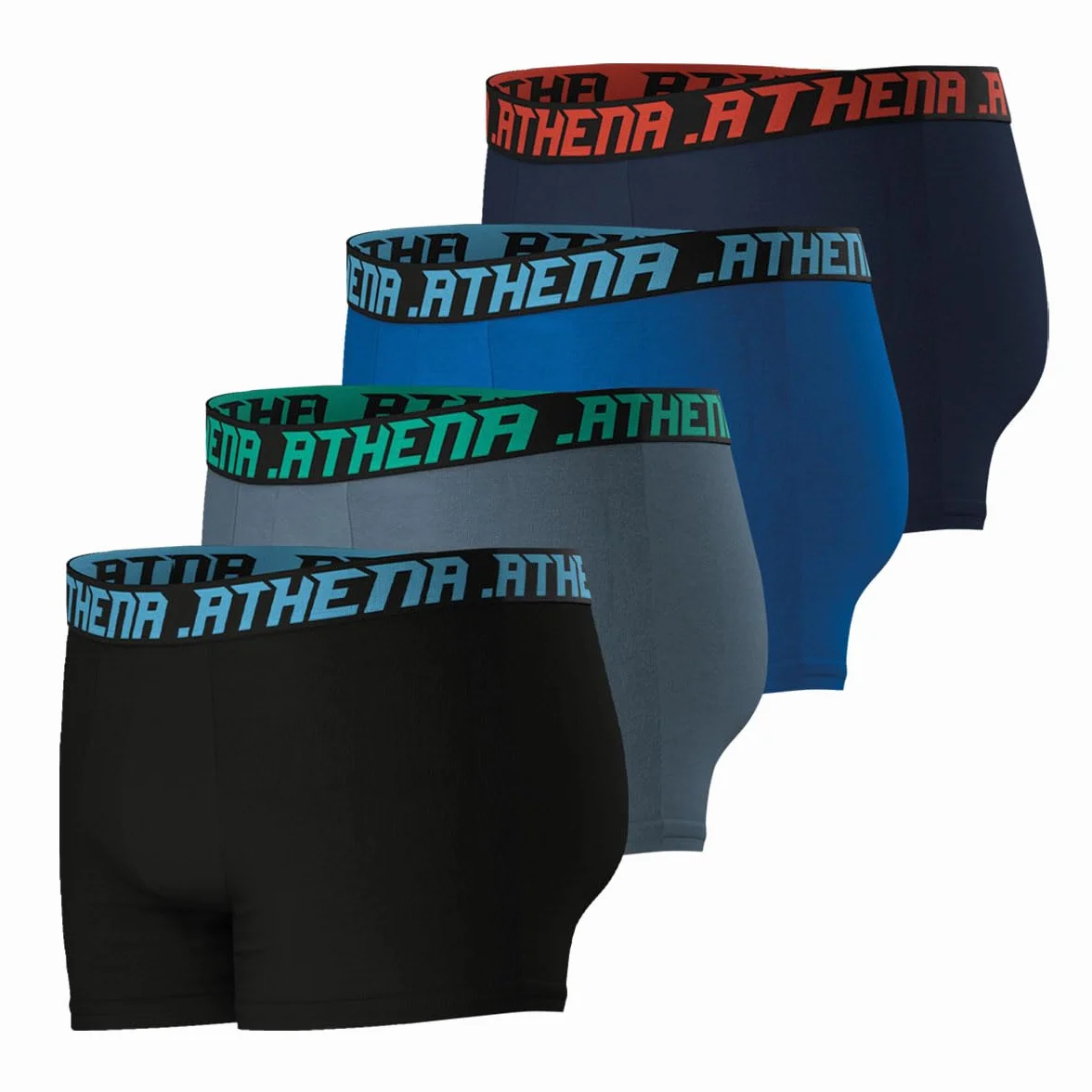 Athena Bokserki męskie (zestaw 4 szt.), Czarny/Szary/Niebieski/Granatowy, 3XL
