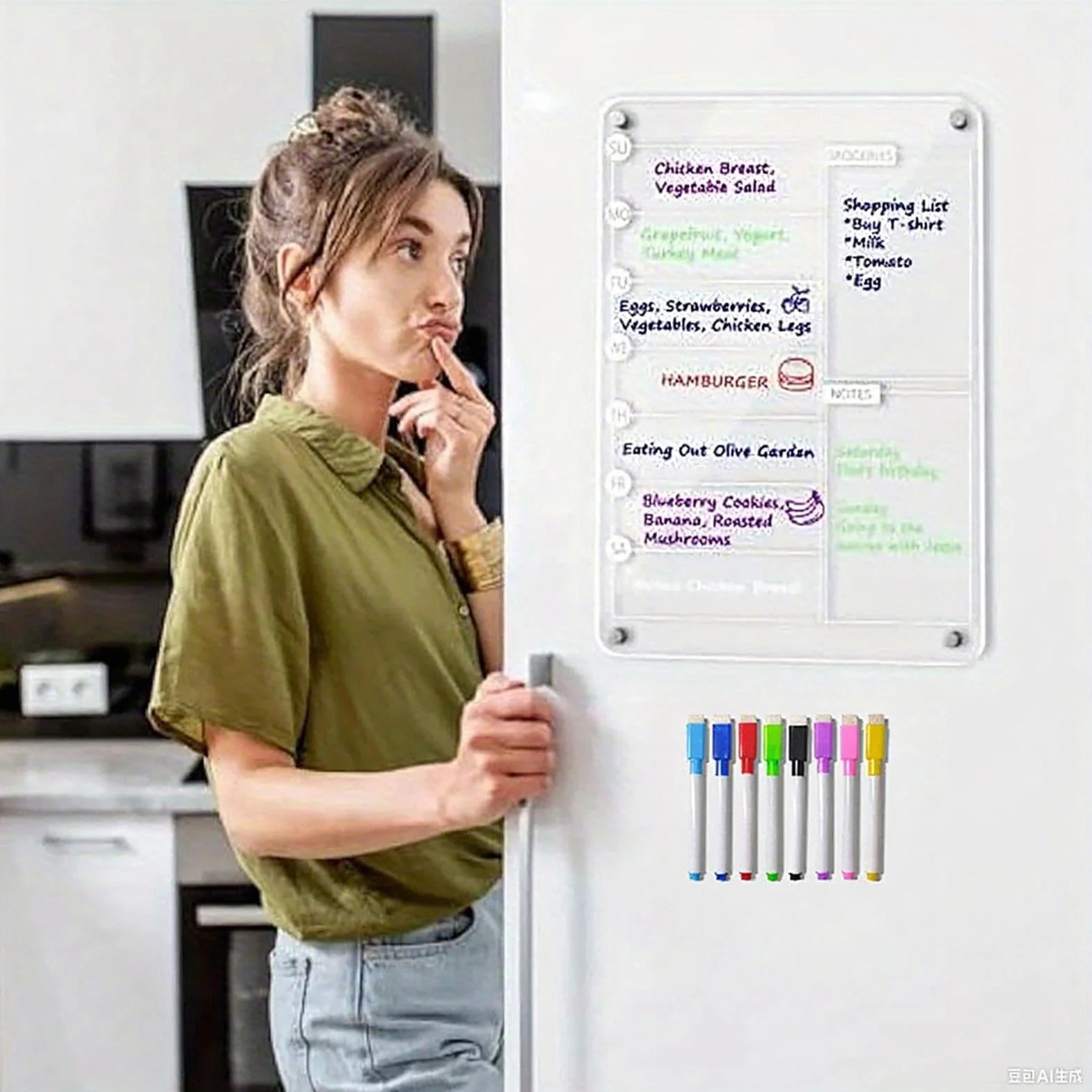 Acrylic Meal Planner, Magnetic Whiteboard Weekly Planner with 8 Markers, Erasable Note board for Shopping List, Chore Chart, Groceries, Kitchen, Family, Apartment