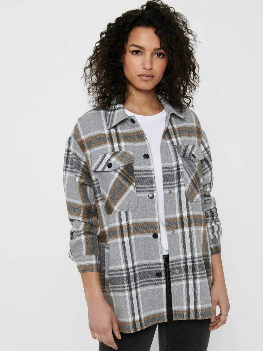 ONLY Onlellene-Valda Check Shacket PNT damska kurtka koszulowa, Chipmunk/Checks:check, 36