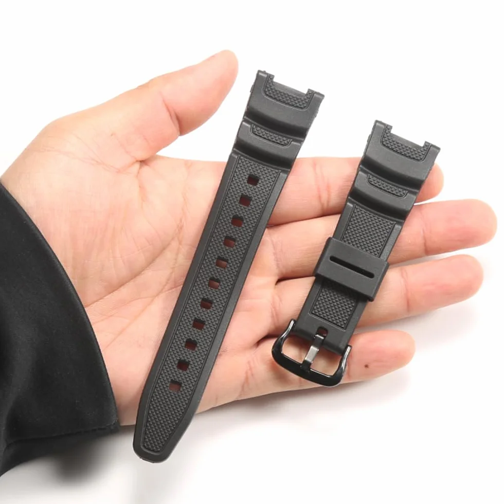 Zamiennik paska do zegarka z żywicy, wodoodporny sportowy pasek do zegarka SGW-100, Czarna klamra, 22mm, 1