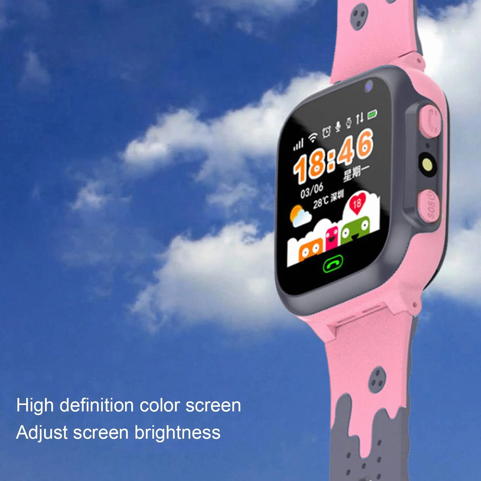 Dilwe Smartwatch dziecięcy z połączeniami wideo, kamerą i latarką, do użytku na zewnątrz (różowy)