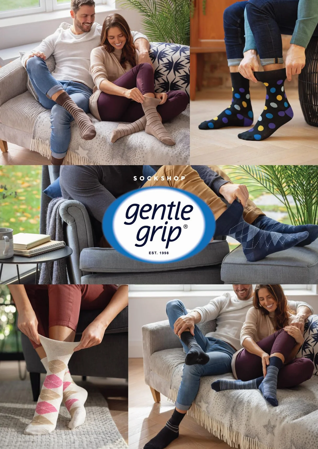 SockShop Delikatny chwyt damskie bawełniane skarpetki w kwiaty w kropki wzór w paski o strukturze plastra miodu, 3 pary w różnych kolorach, rozmiar 4-8, Wibracje w paski, 37-42 EU