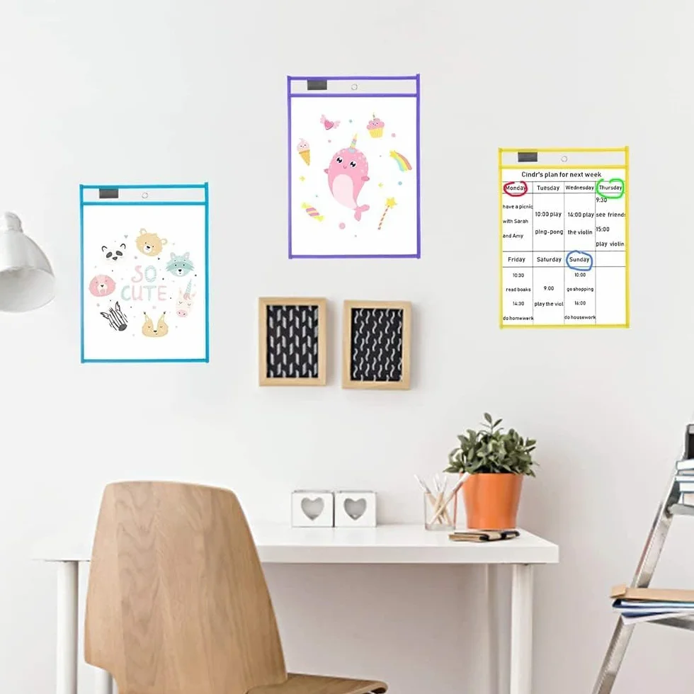 10 sztuk torebek Dry Erase, zmywalne, przezroczyste etui, wielokrotnego użytku, na przybory piśmiennicze, wielokolorowe, zmywalne na sucho, do klasy, biura, domu