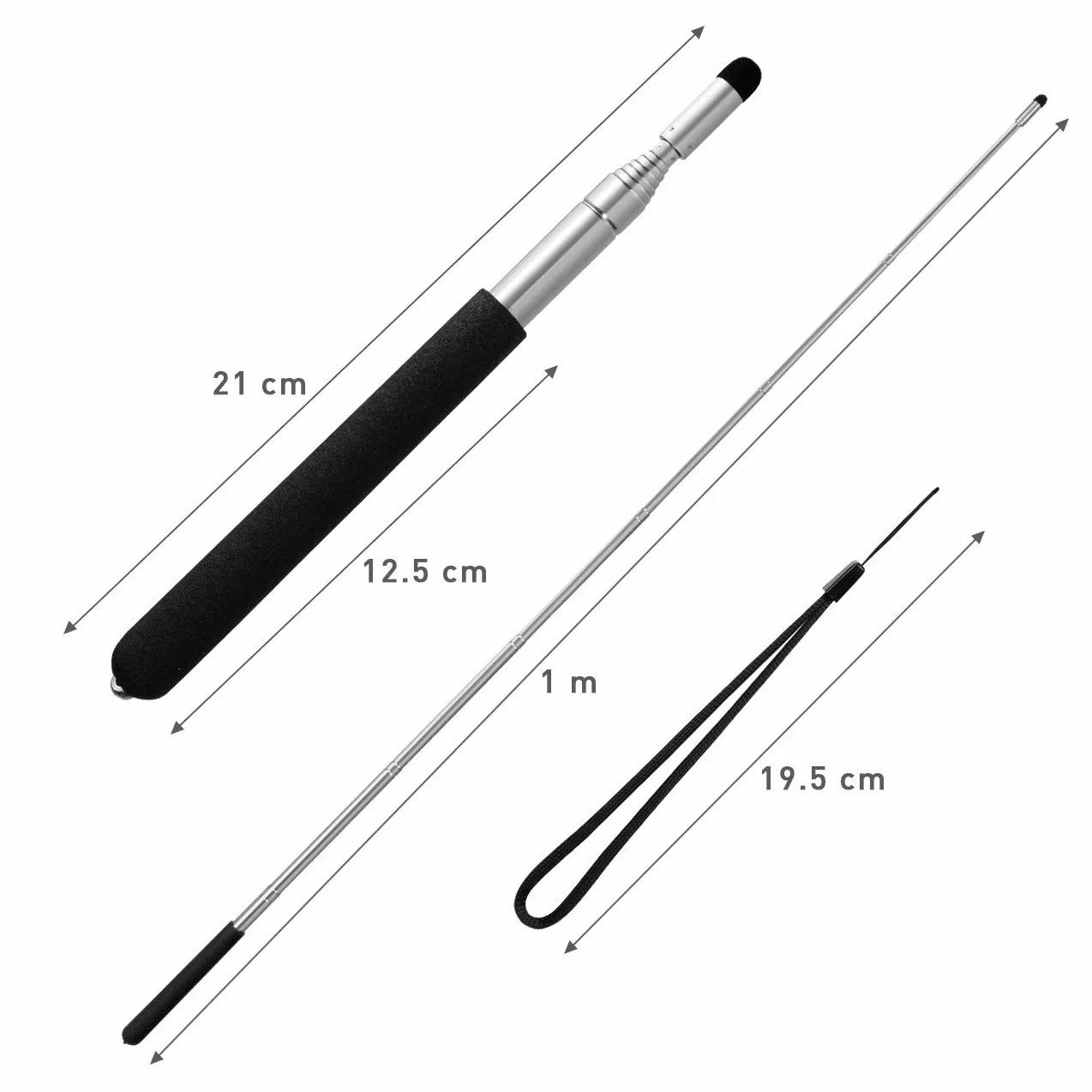 Kesote Drążek wskazujący, wysuwany, palec wskazujący, teleskopowy, do sali lekcyjnej, wskazówka wysuwana do 100 cm, z 2 głowicami filcowymi, czarny