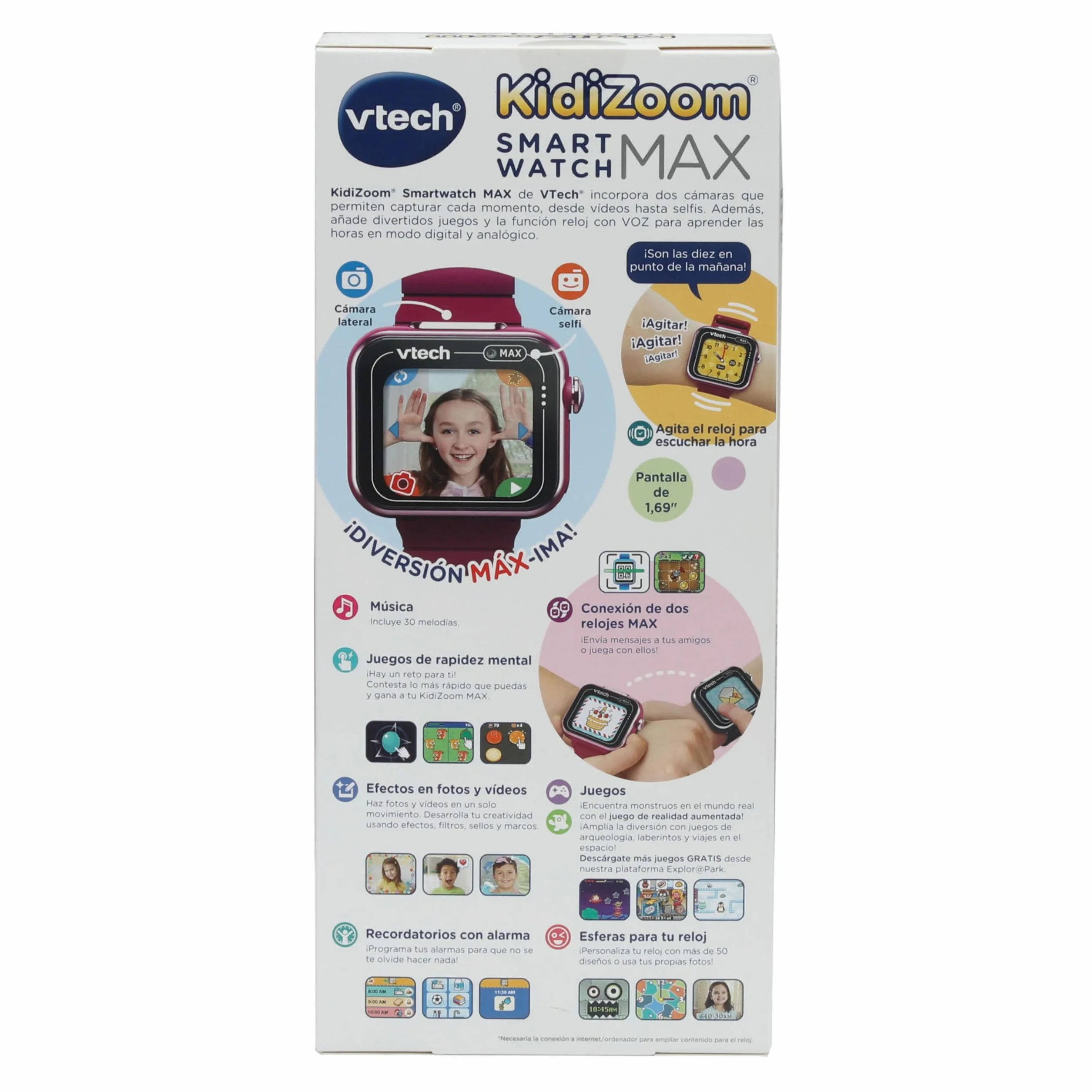 VTech - Kidizoom Smartwatch MAX Raspberry Smart Watch dla dzieci, podwójny aparat fotograficzny, filmy, gry, poziomy ekran dotykowy, wersja ESP