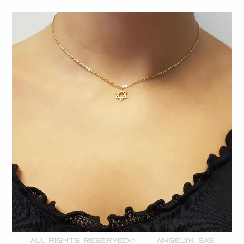BOBIJOO JEWELRY - Petit Pendentif Etoile de David Femme Enfant Fille 9 mm Or Argent Rose + Chaîne, Stal nierdzewna, Bez kamieni szlachetnych