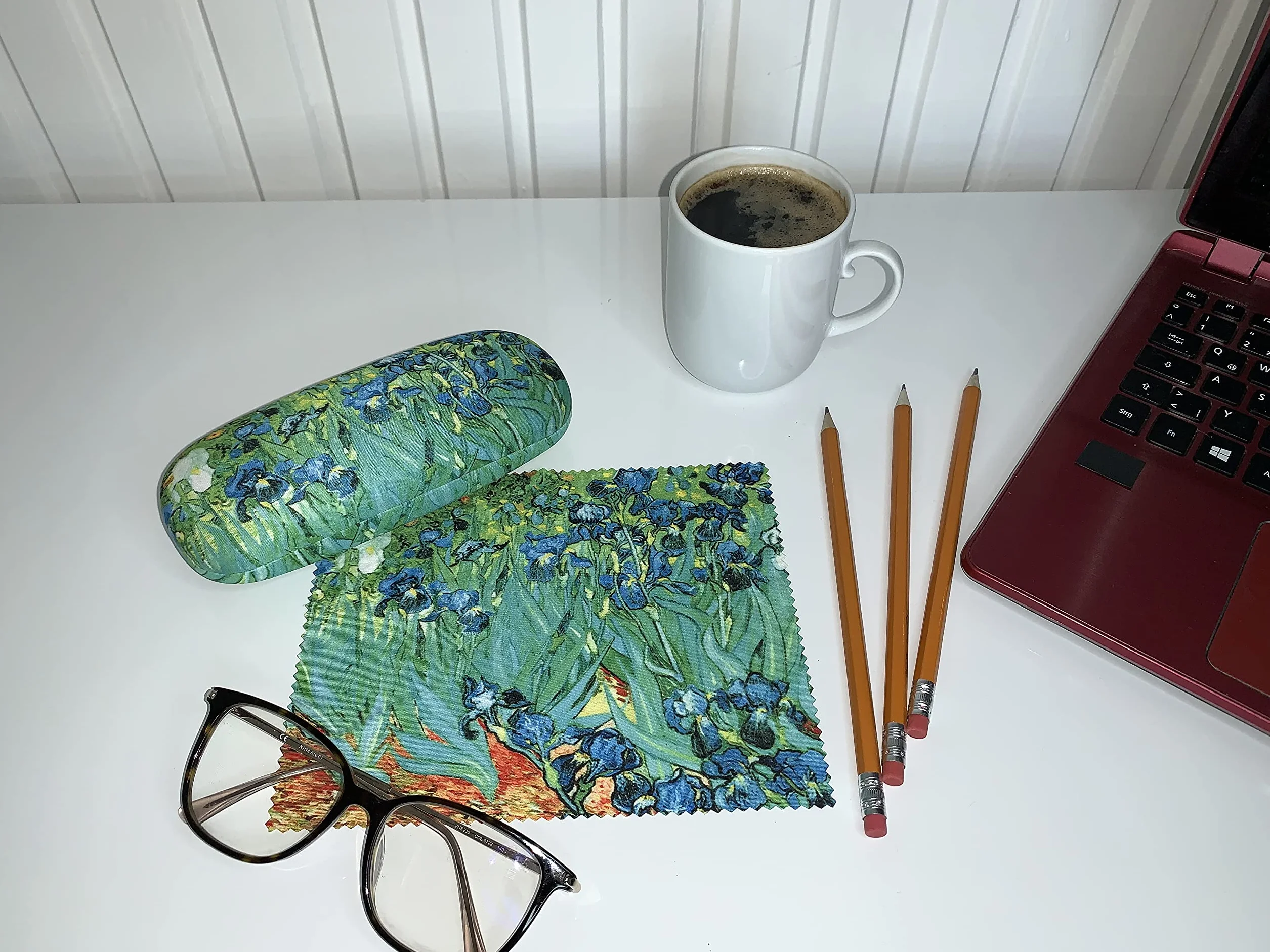 VON LILIENFELD etui na okulary Vincent van Gogh Iris kwiatowe okulary ściereczka z mikrofibry do czyszczenia okularów pudełko na okulary solidne twarde etui pokryte tkaniną
