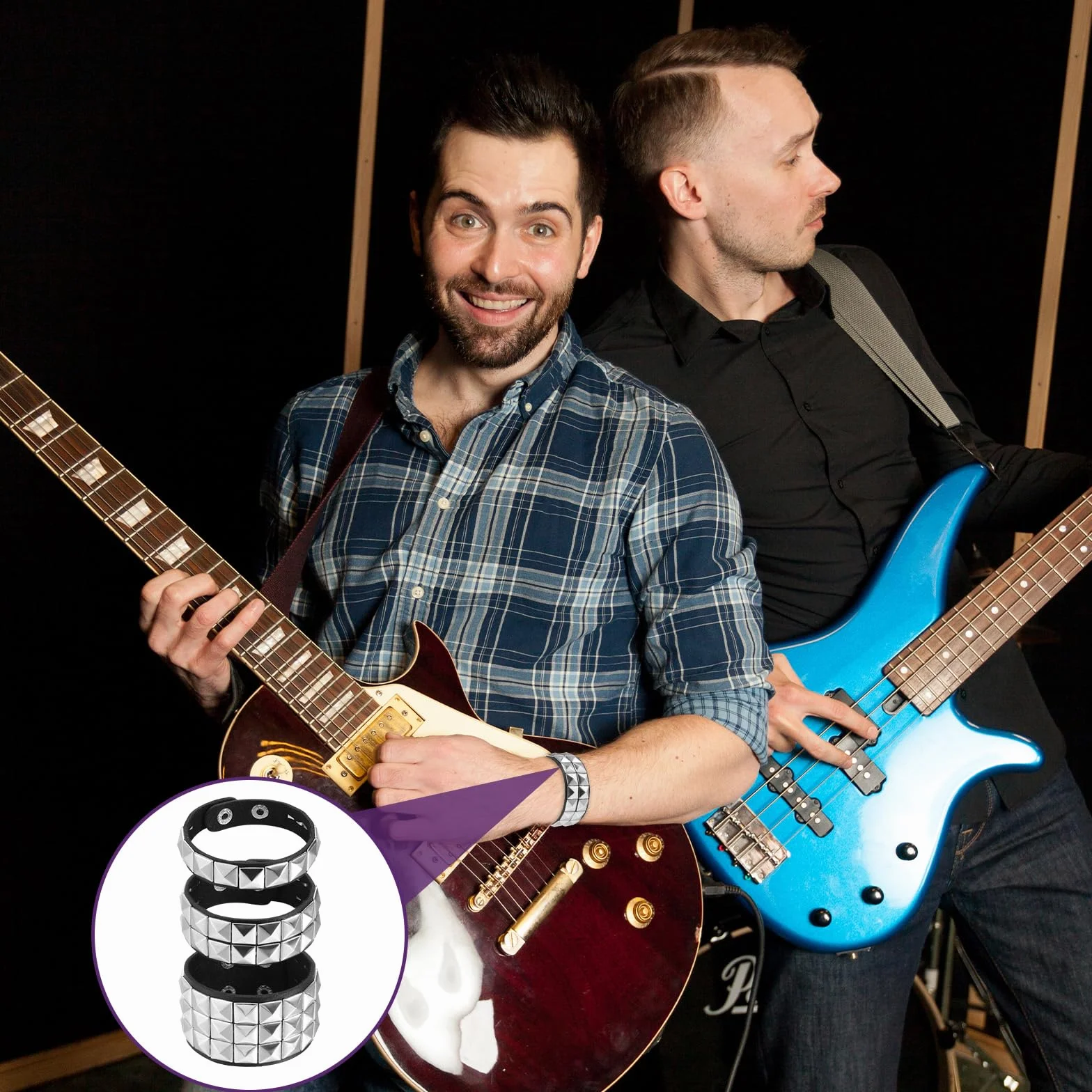 Bransoletka z ćwiekami punk rock, ze skóry PU, gotycka bransoletka mankietowa w stylu lat 80., emo, biżuteria, kostiumy, akcesoria dla kobiet, mężczyzn, impreza halloweenowa, 3 szt