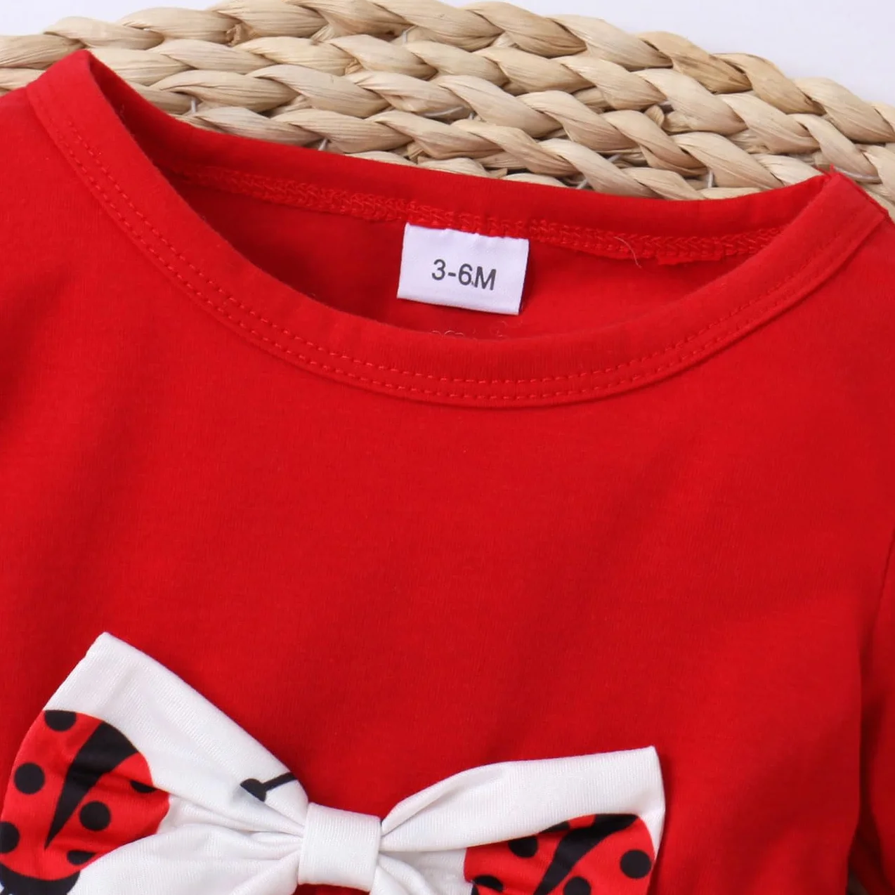Ubranie dla dziewczynek, biedronka, top z długim rękawem, z węzłami kokardkowymi + spodnie, zestaw 2 sztuk, t-shirty z długim rękawem, spodnie, zestaw odzieży, odzież dla niemowląt, kolor