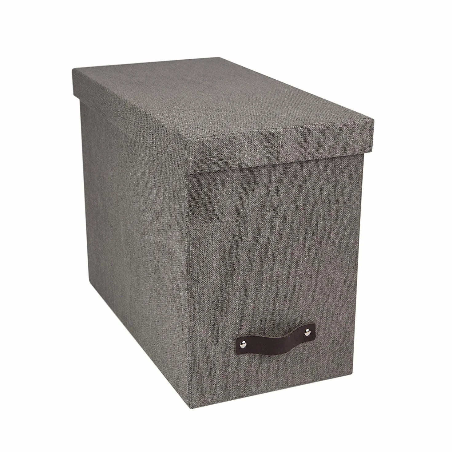 Bigso Box of Sweden Organizer na dokumenty ze stylowym skórzanym uchwytem, organizer o skandynawskim wyglądzie, w tym 8 wiszących plików, pojemnik na teczki z płyty pilśniowej i papieru, szary