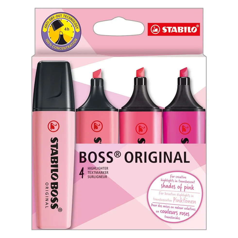 STABILO Boss Original zakreślacze - Shades of Pink - 4 sztuki w opakowaniu