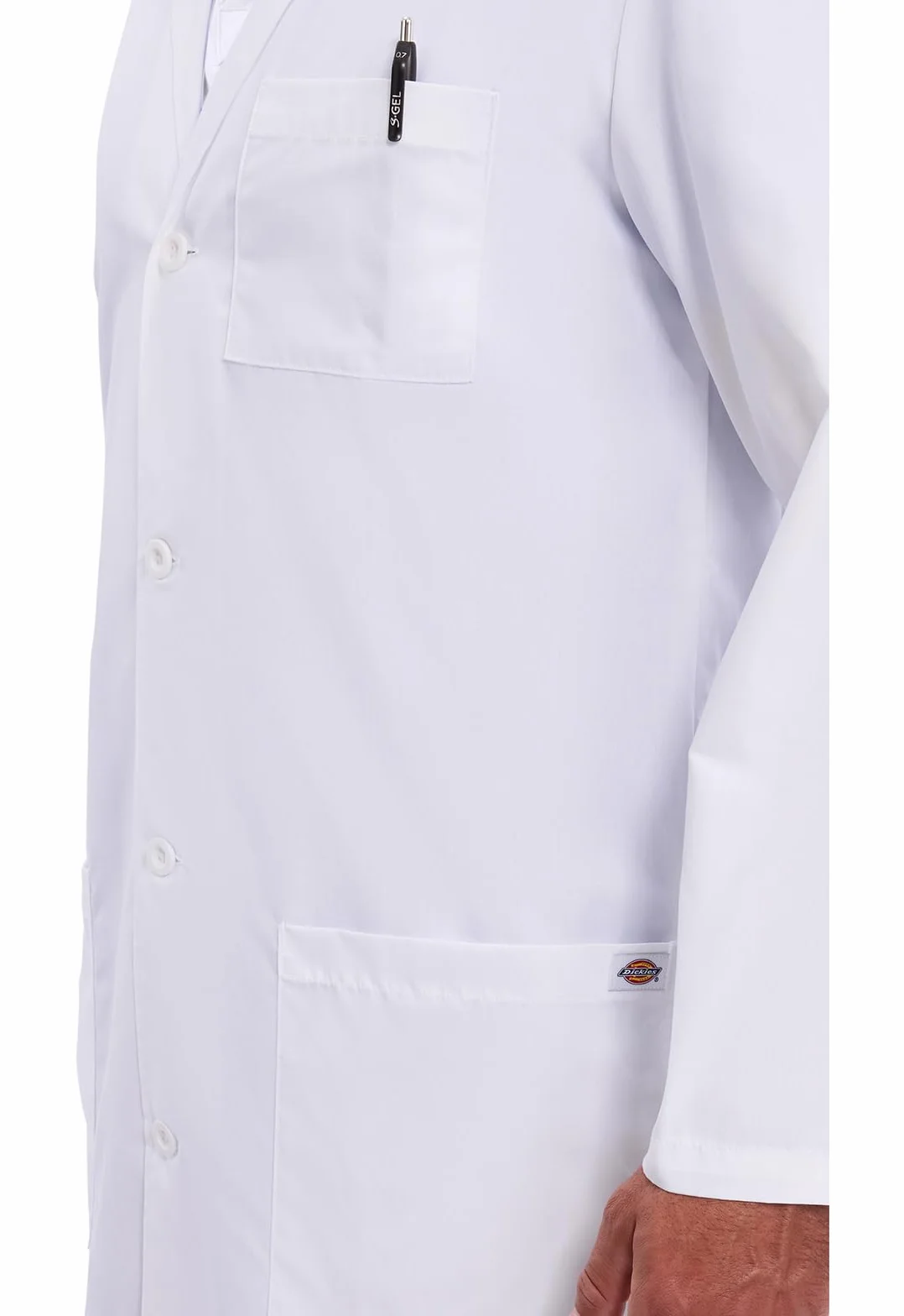 Dickies Fartuch laboratoryjny unisex dla kobiet i mężczyzn, długość 102 cm, zapinany na guziki z przodu, z 3 kieszeniami – model 83403