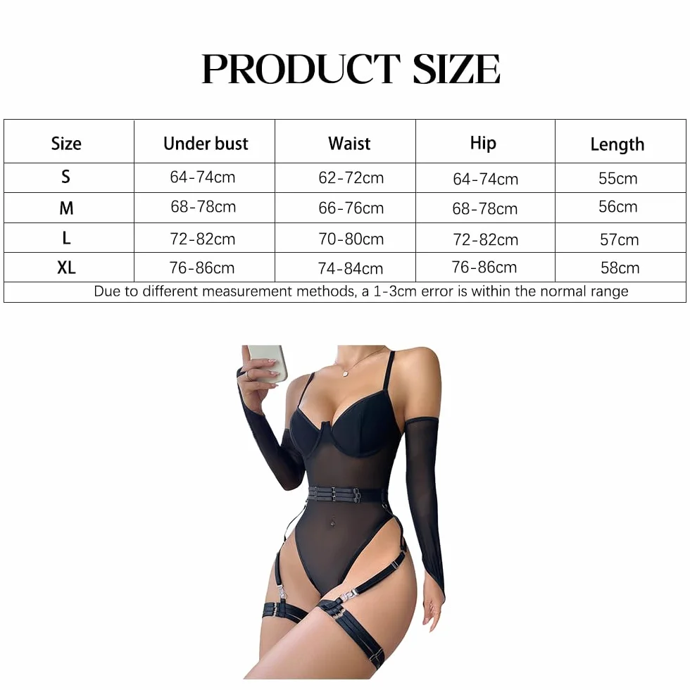 Seksowna bielizna z pasami do pończoch zestaw bielizny przezroczysta bielizna Sheer Mesh Babydoll seksowna bielizna erotyczna dekolt w serek bielizna jednoczęściowa seksowna bielizna nocna