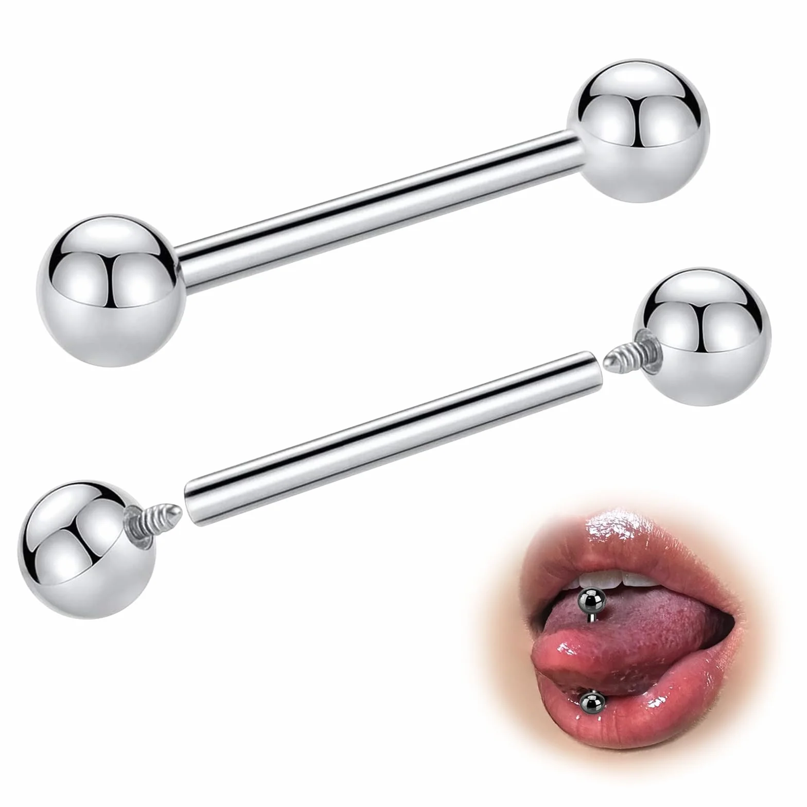 G23 tytanowy kolczyk do języka, sutka, piercing do brodawek piersiowych, piercing języka 14 g, 12/14/16/18 mm, 4/5 mm, prosty kolczyk typu barbell, 2 sztuki