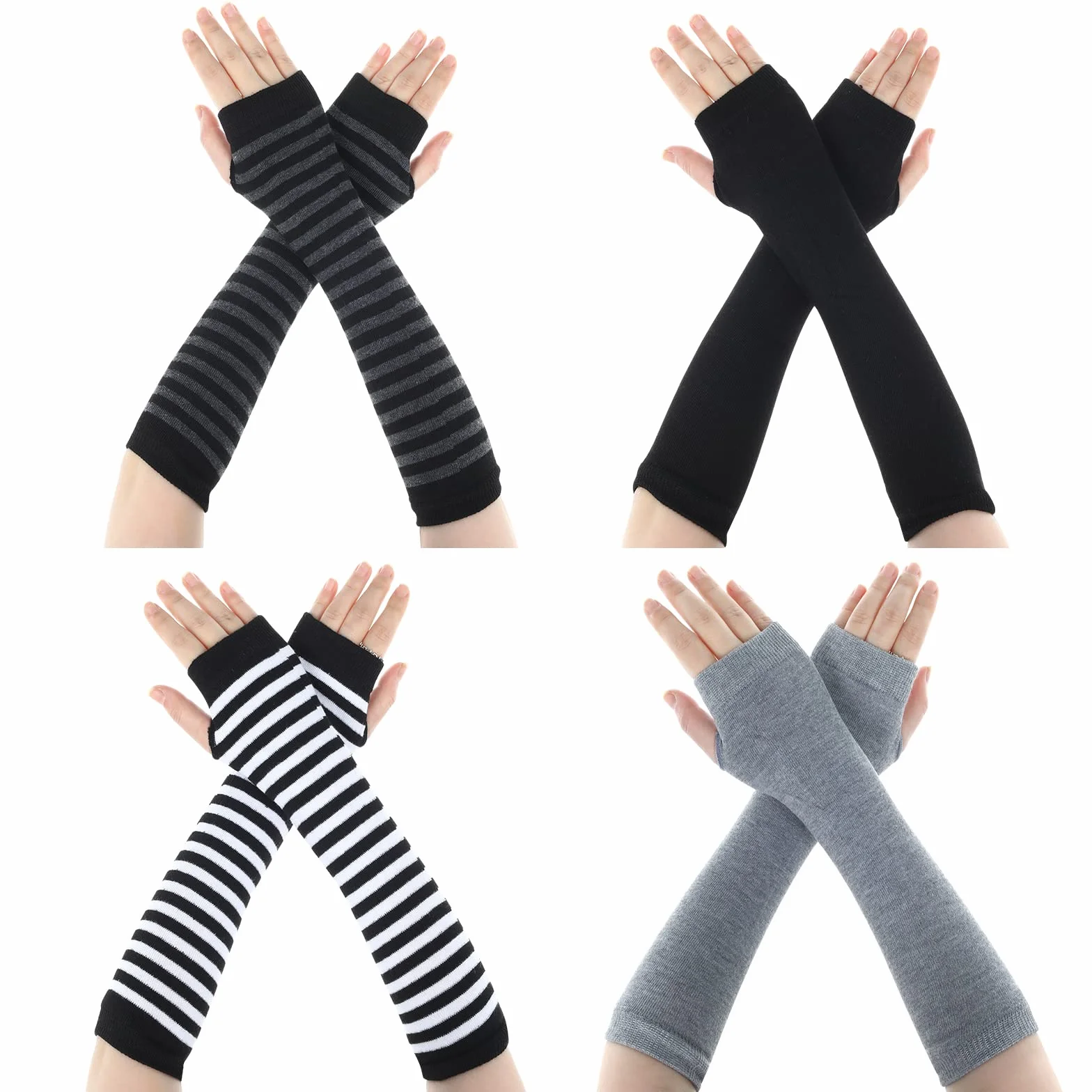 WLLHYF Rękawiczki bez palców, cosplay, ocieplacz na ręce, kawaii, czarny, łokieć, ciepłe ocieplacze na nogi, rękawy, w paski, gotycki strój, moda, gotyckie ubrania, akcesoria na jesień i zimę, Long