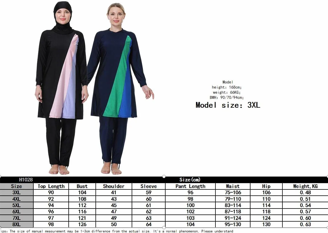 3XL-8XL muzułmańskie damskie długie rękawy skromne Burkinis trzyczęściowe stroje kąpielowe