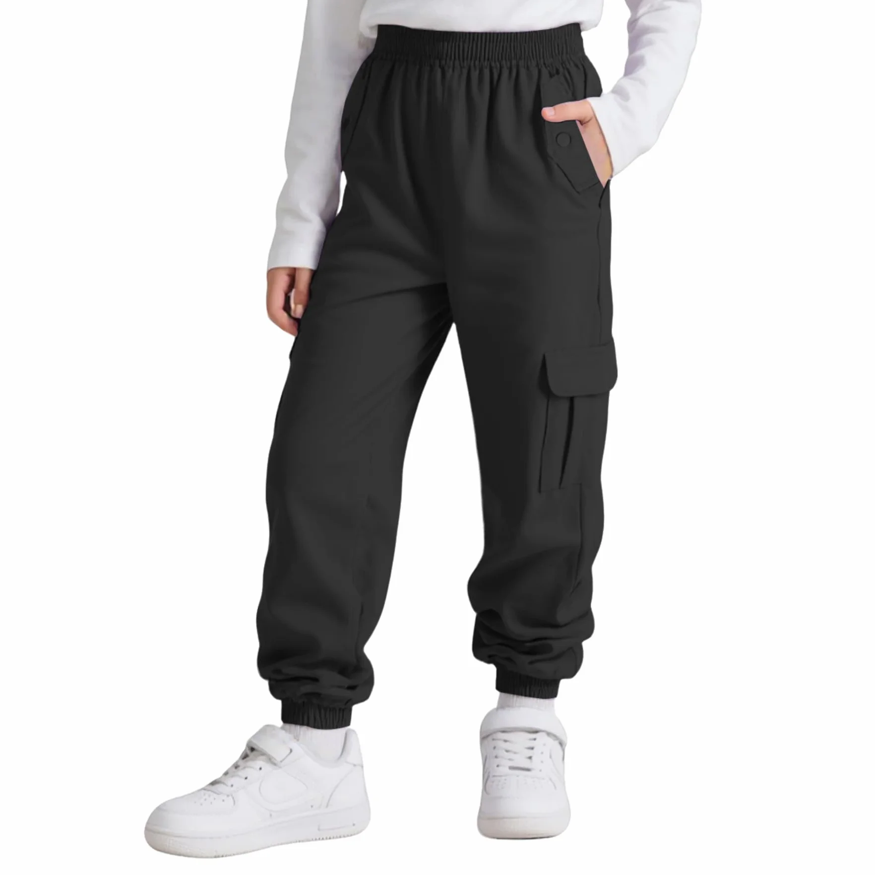 Spodnie cargo dziewczęce bawełniane spodnie do biegania na co dzień elastyczna talia z wieloma kieszeniami spodnie sportowe miękkie, oddychające, spodnie cargo joggery, odzież uliczna, dla