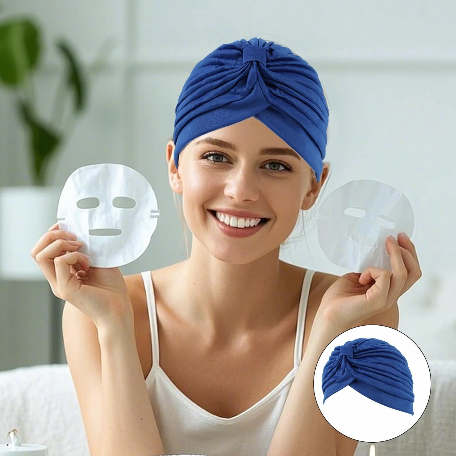 Zestaw 4 damskich turbanów, wiązane chusty na głowę z bawełny i elastanu – składane nakrycia głowy do wypadania włosów, chemioterapii, czapki letnie w 4 kolorach, dla elegancji i komfortu
